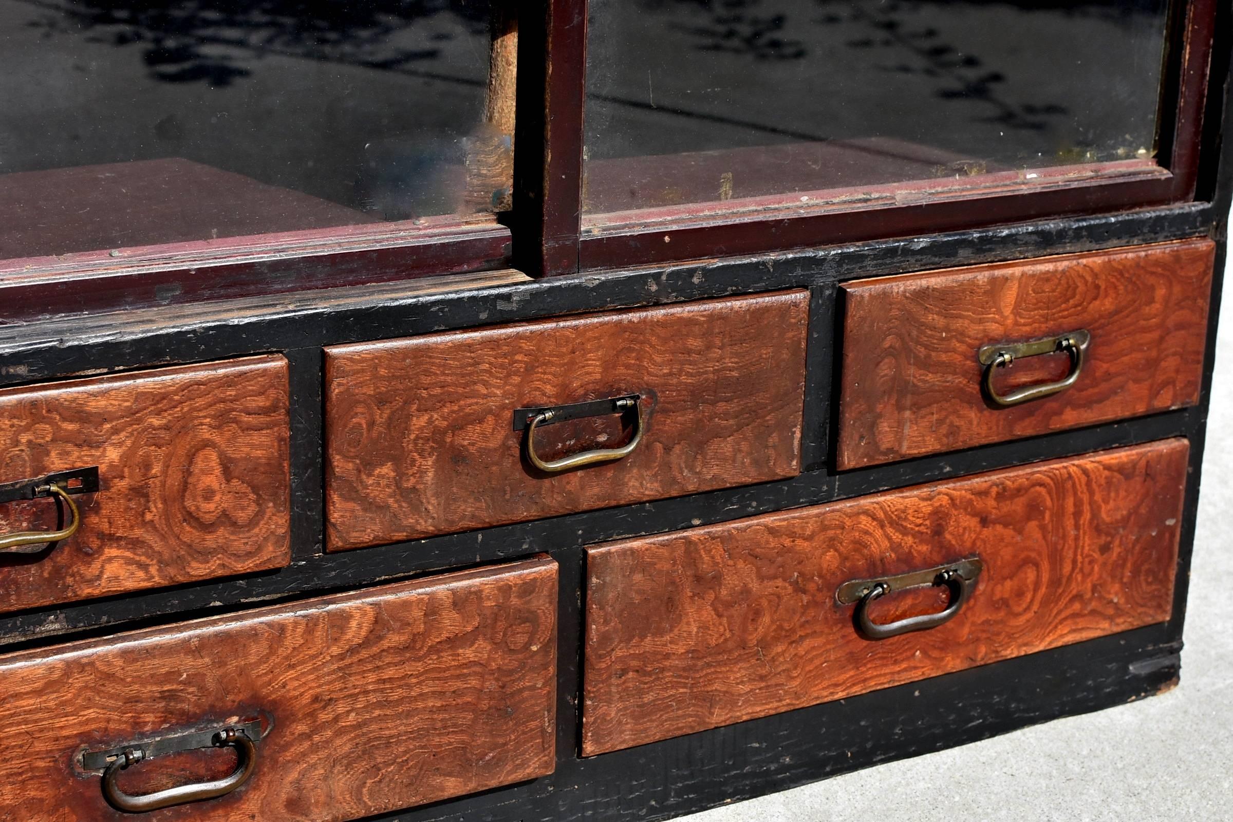 Brass Small Vintage Japanese Chest with Burl Wood Fronts