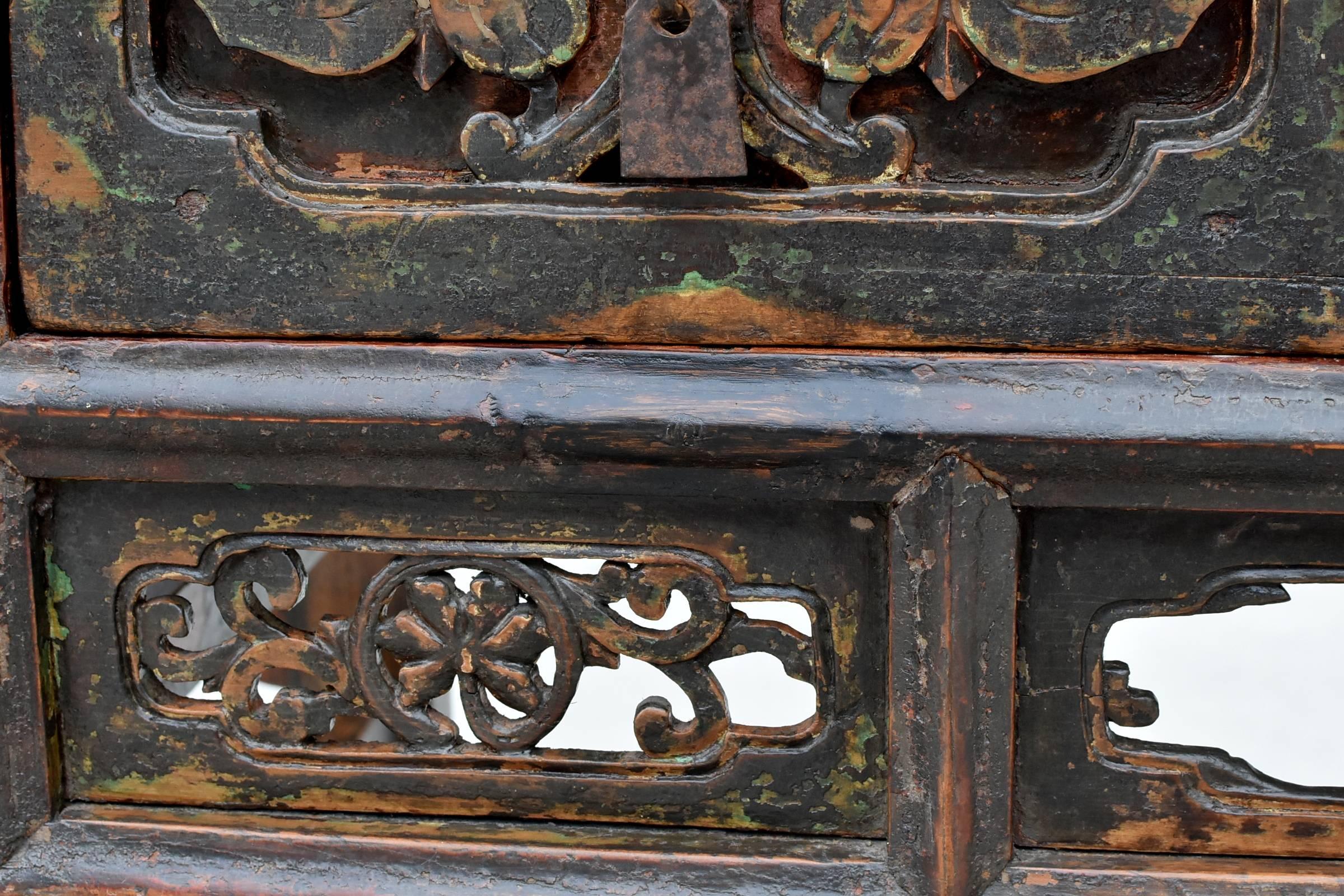 19th Century, Carved Table, Chinese Antique Table with Peony 2