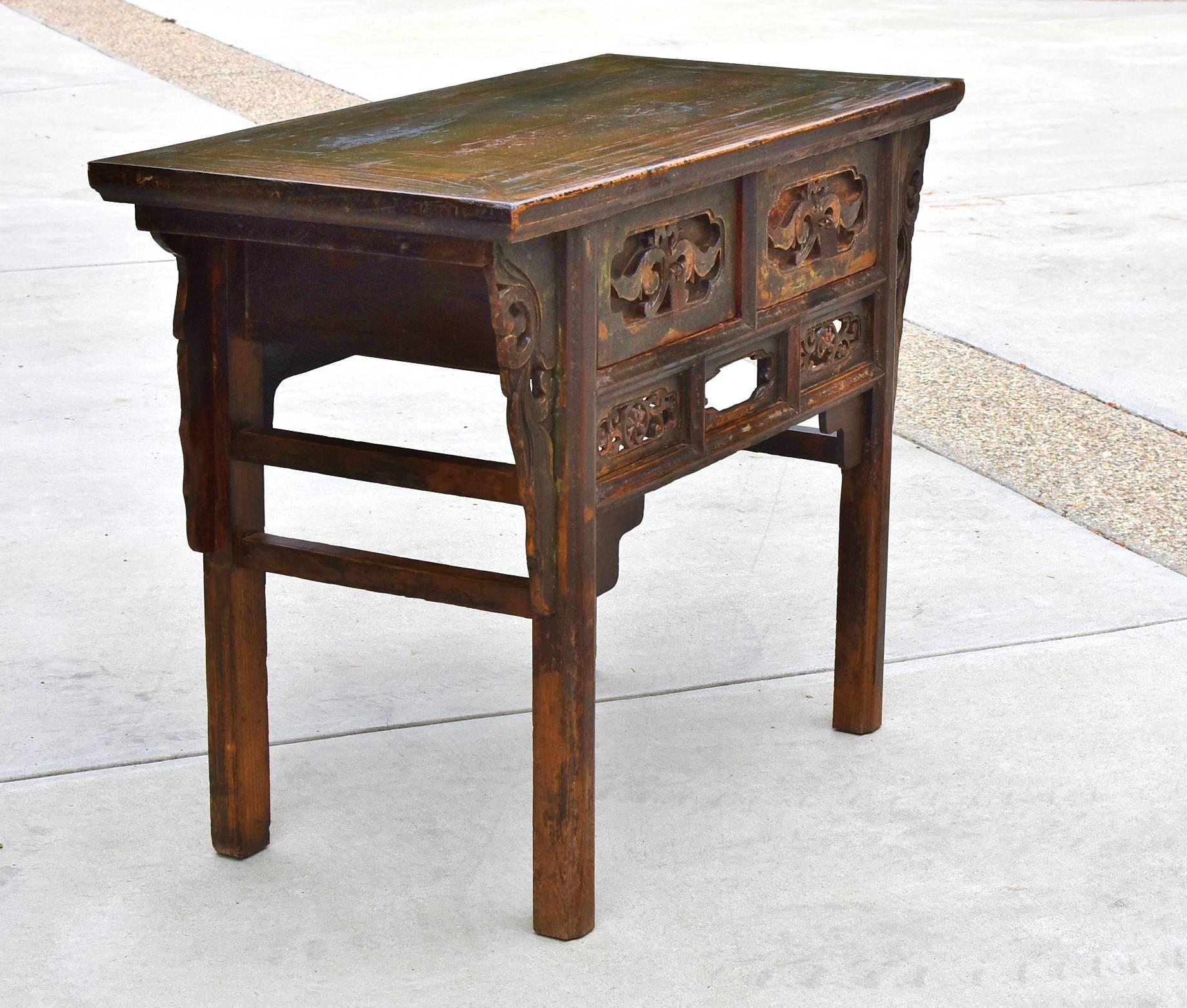 19th Century, Carved Table, Chinese Antique Table with Peony 4