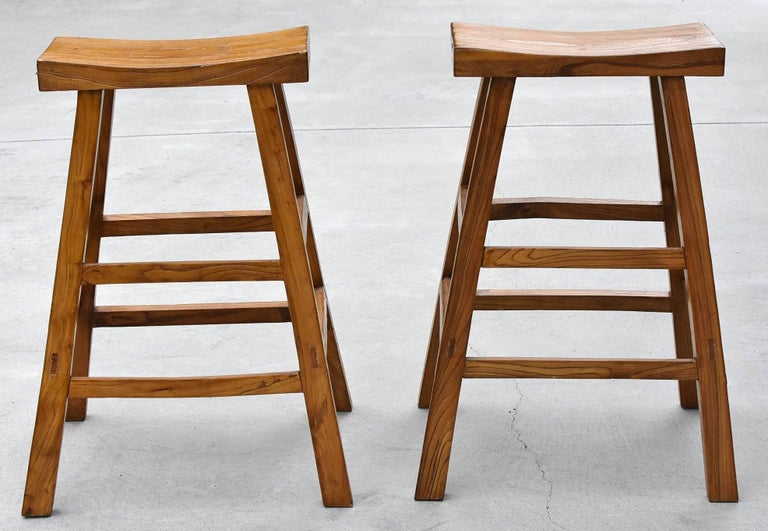 Pair of Asian Solid Elm Wood Bar Stools at 1stDibs asian bar stools wood