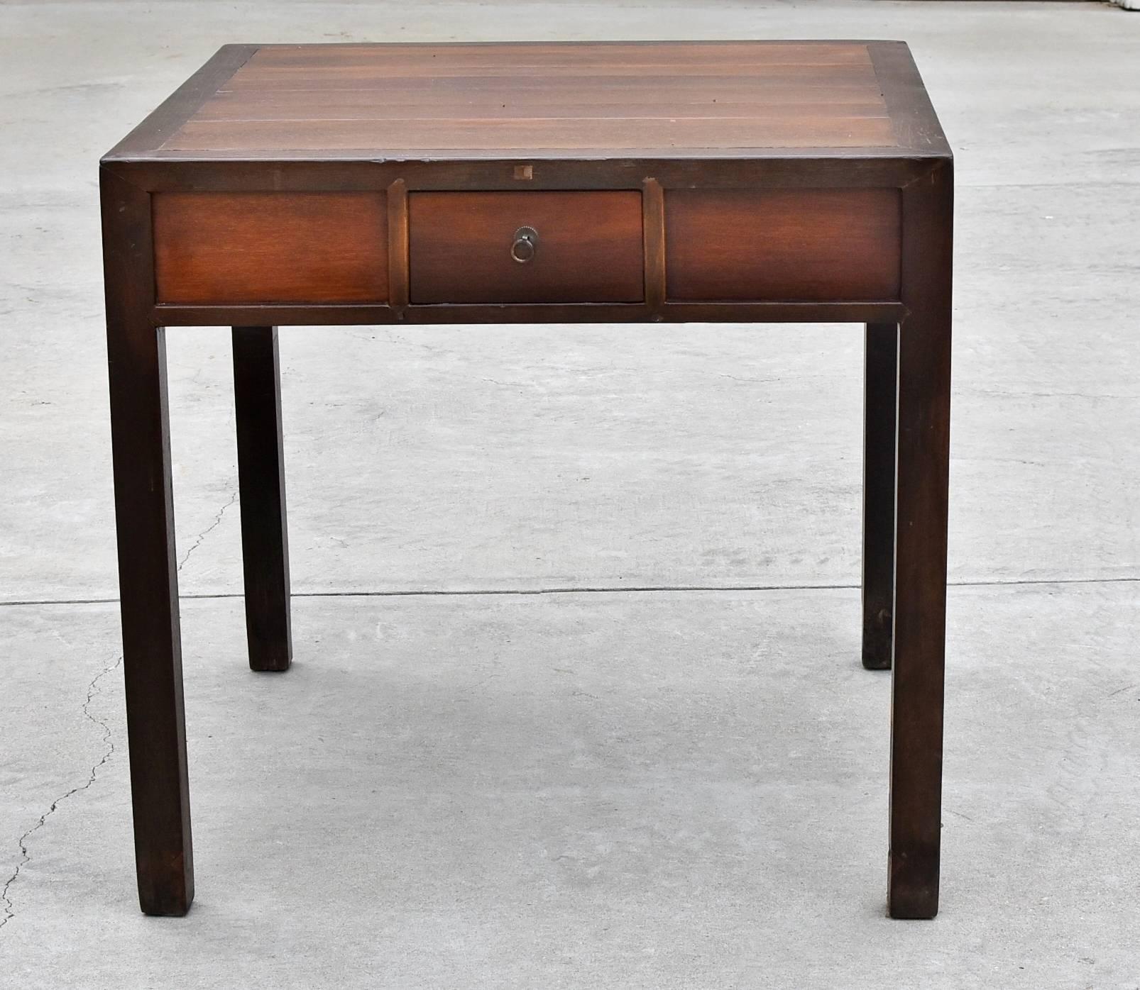 A handsome republic era game table. 

The table is made of solid wood, with a drawer on each side. It was originally designed and used for playing Mahjong, a most popular Chinese game, especially during the Republic era, early 20th century.