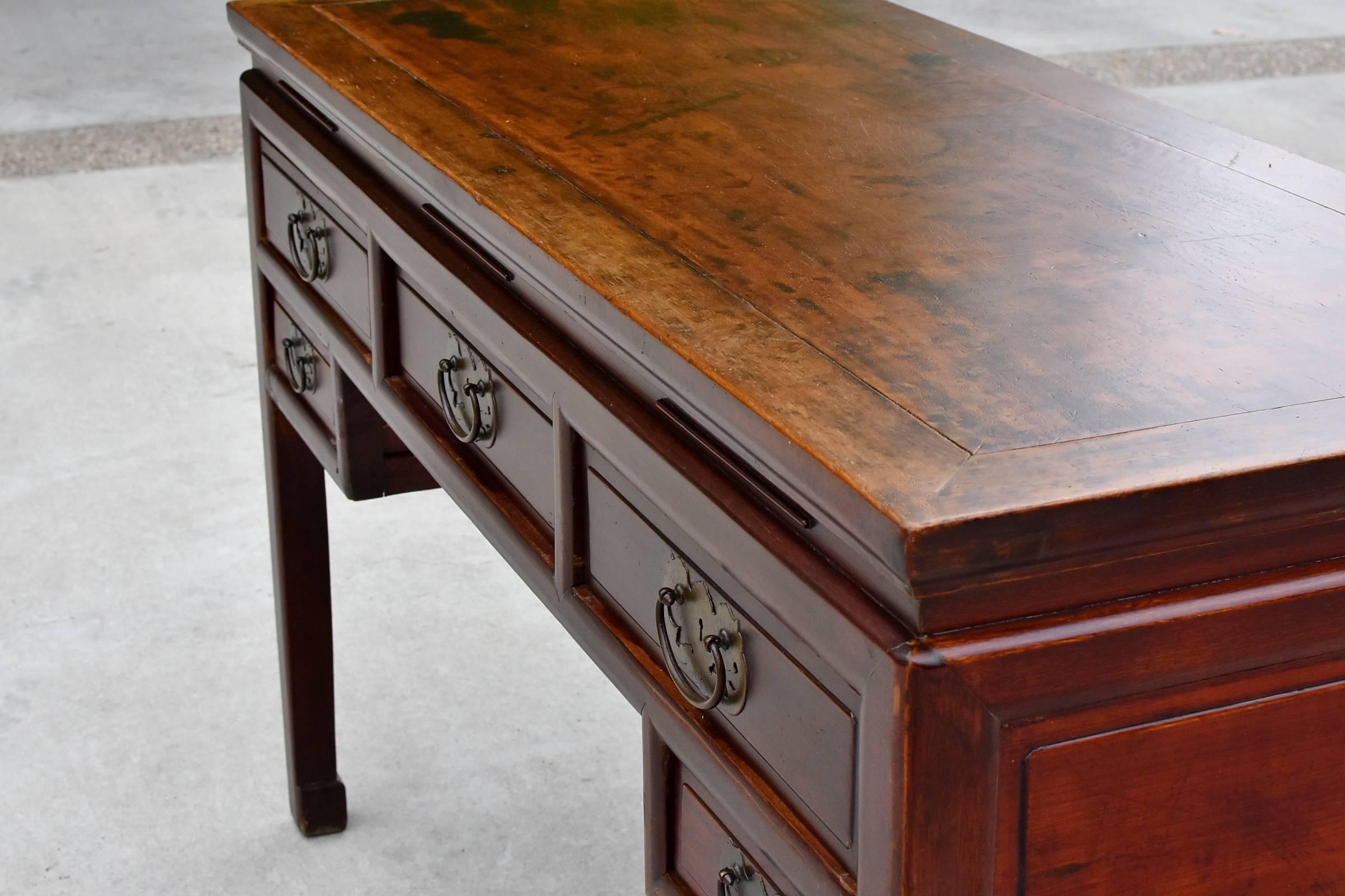 Brass Antique Accountant's Desk, Chinese Solid Wood Desk