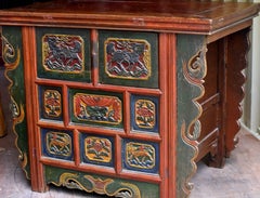 19th Century Tibetan Deep Chest, Hand-Carved, Hand-Painted