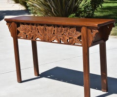 Asian Console Table with Foliage Carvings, Hand Carved