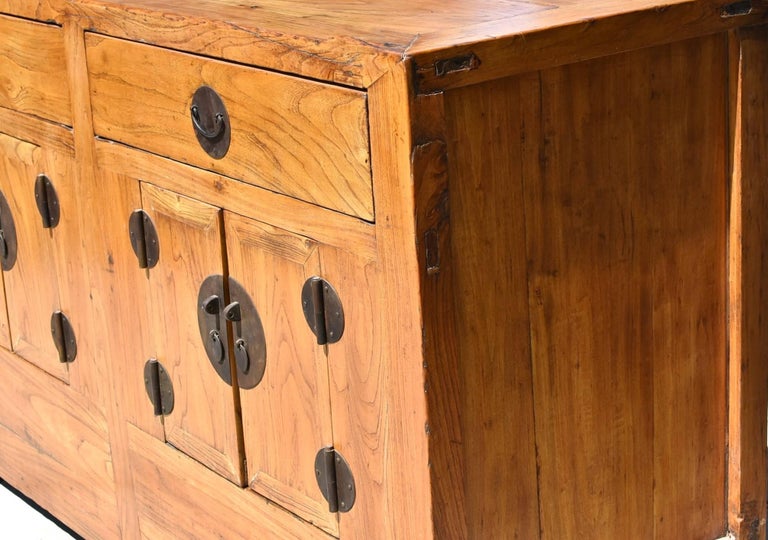 Antique Solid Elm Wood Sideboard, Natural Finish, Northern Chinese at