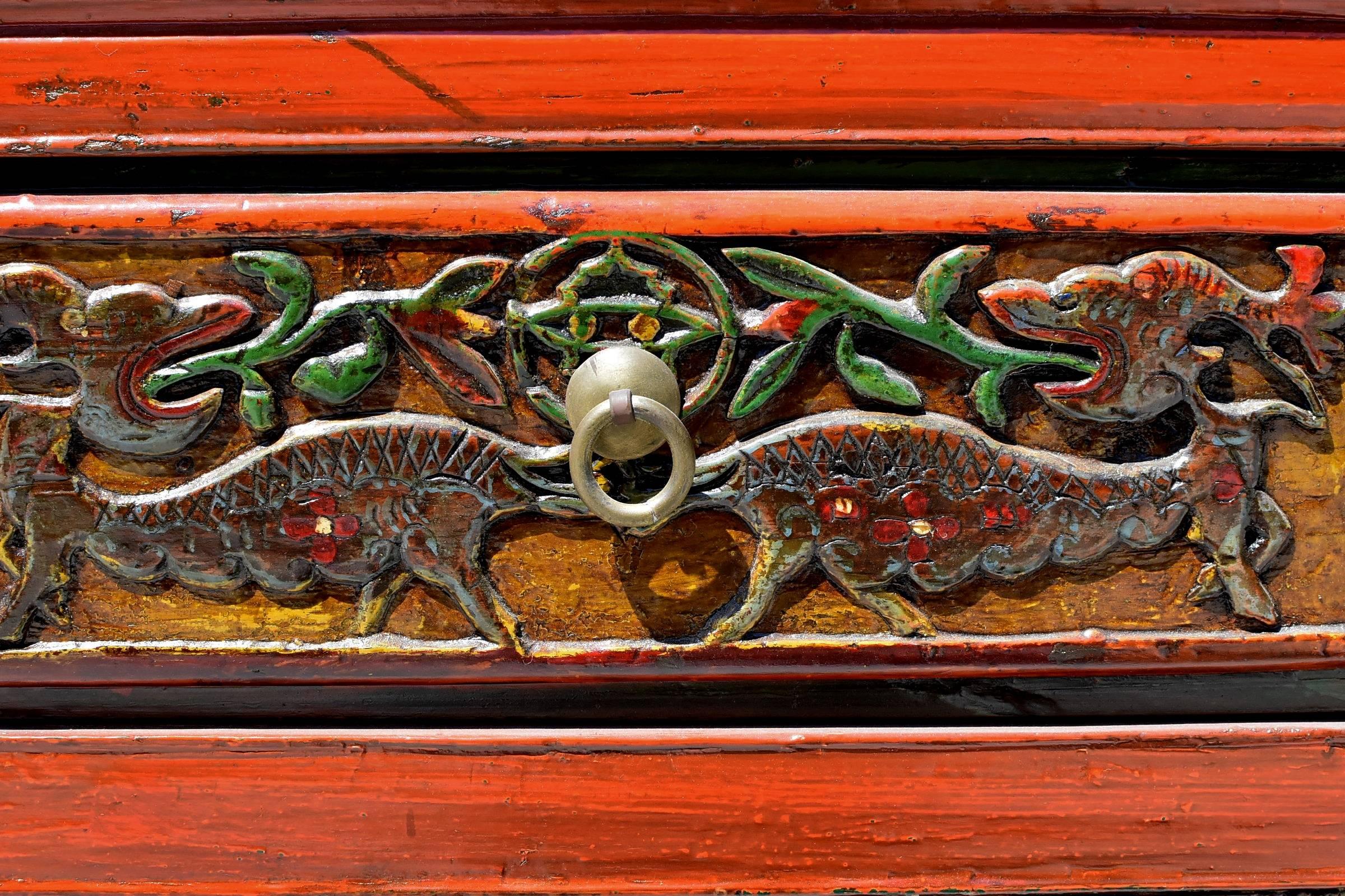 Hand-Carved Chinese Antique Console Table Over 8 ft Long Altar For Sale