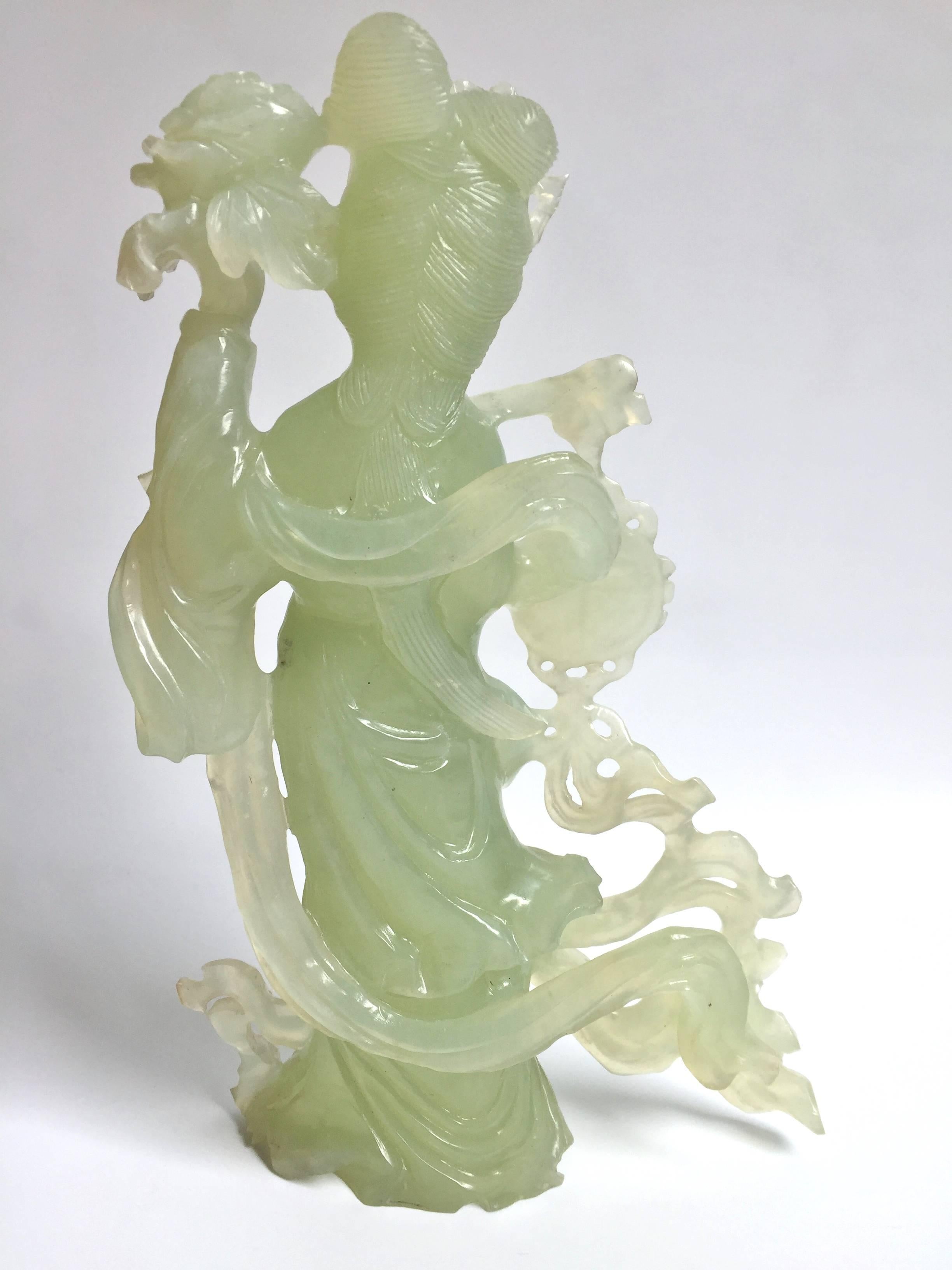 Hand-Carved Chinese Moon Fairy, Serpentine Jade Style