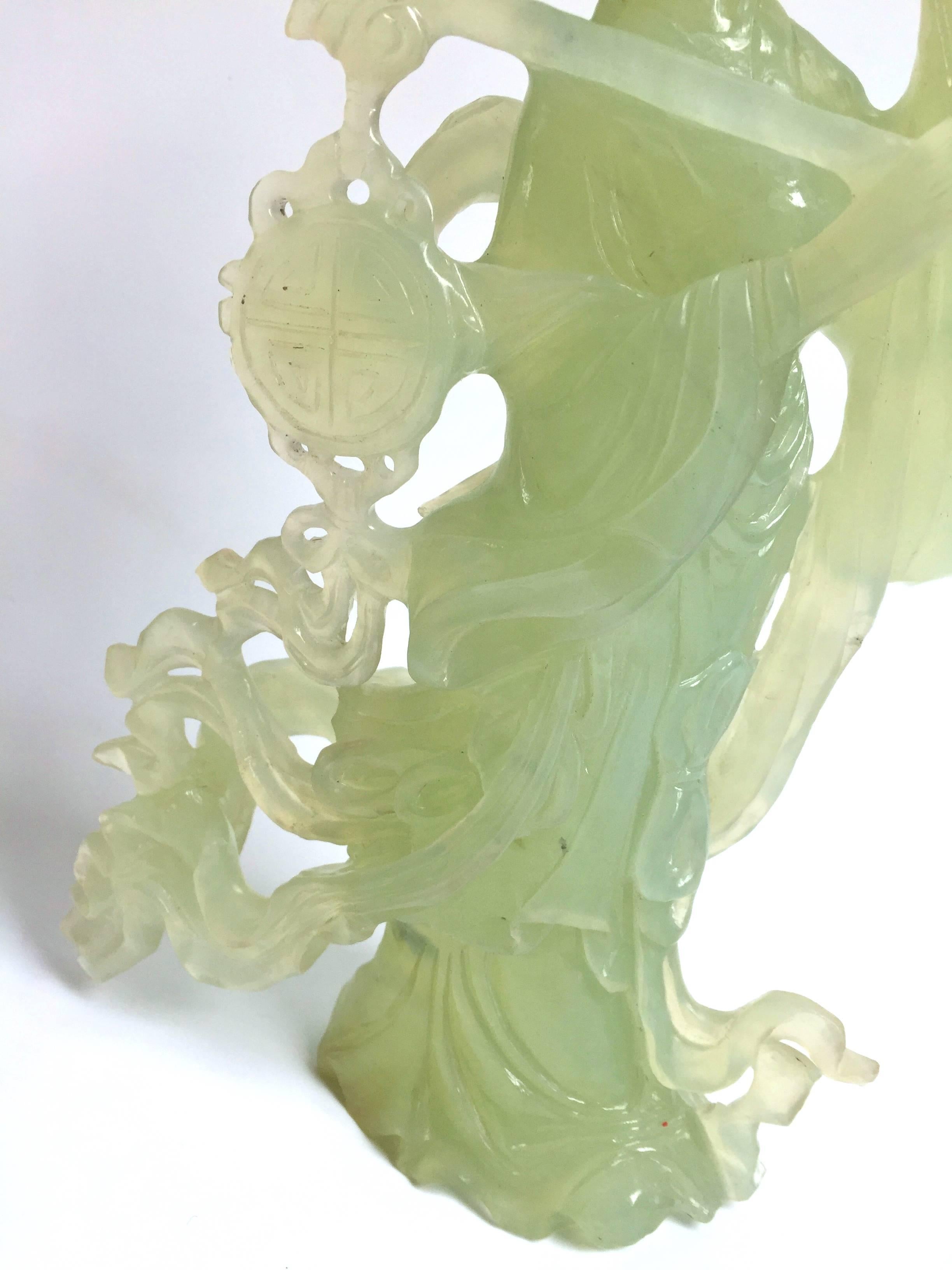 Hand-Carved Chinese Moon Fairy, Serpentine Jade Style