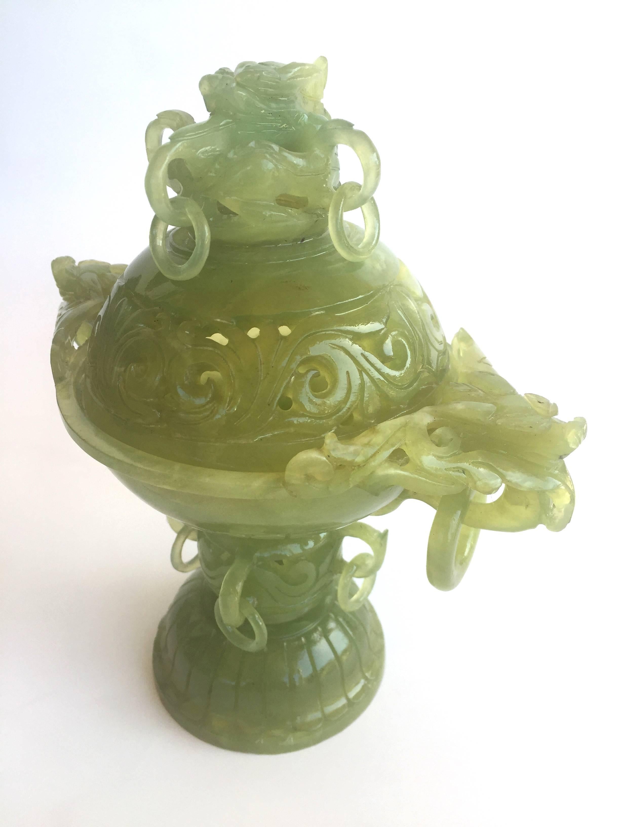 Jade Style Serpentine Incense Burner In Excellent Condition In Somis, CA