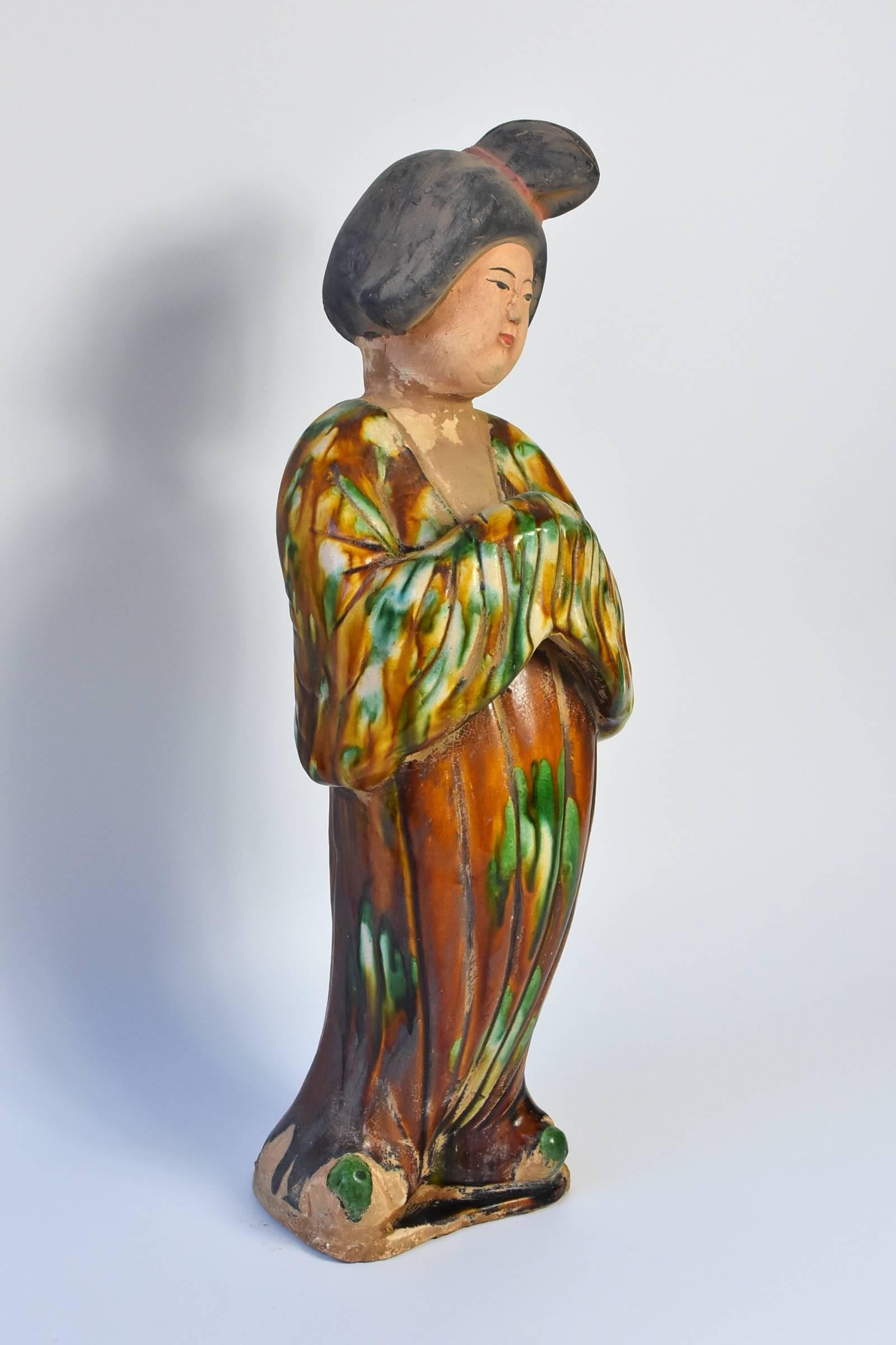 Chinese Terracotta Court Lady, Tang Style San Cai