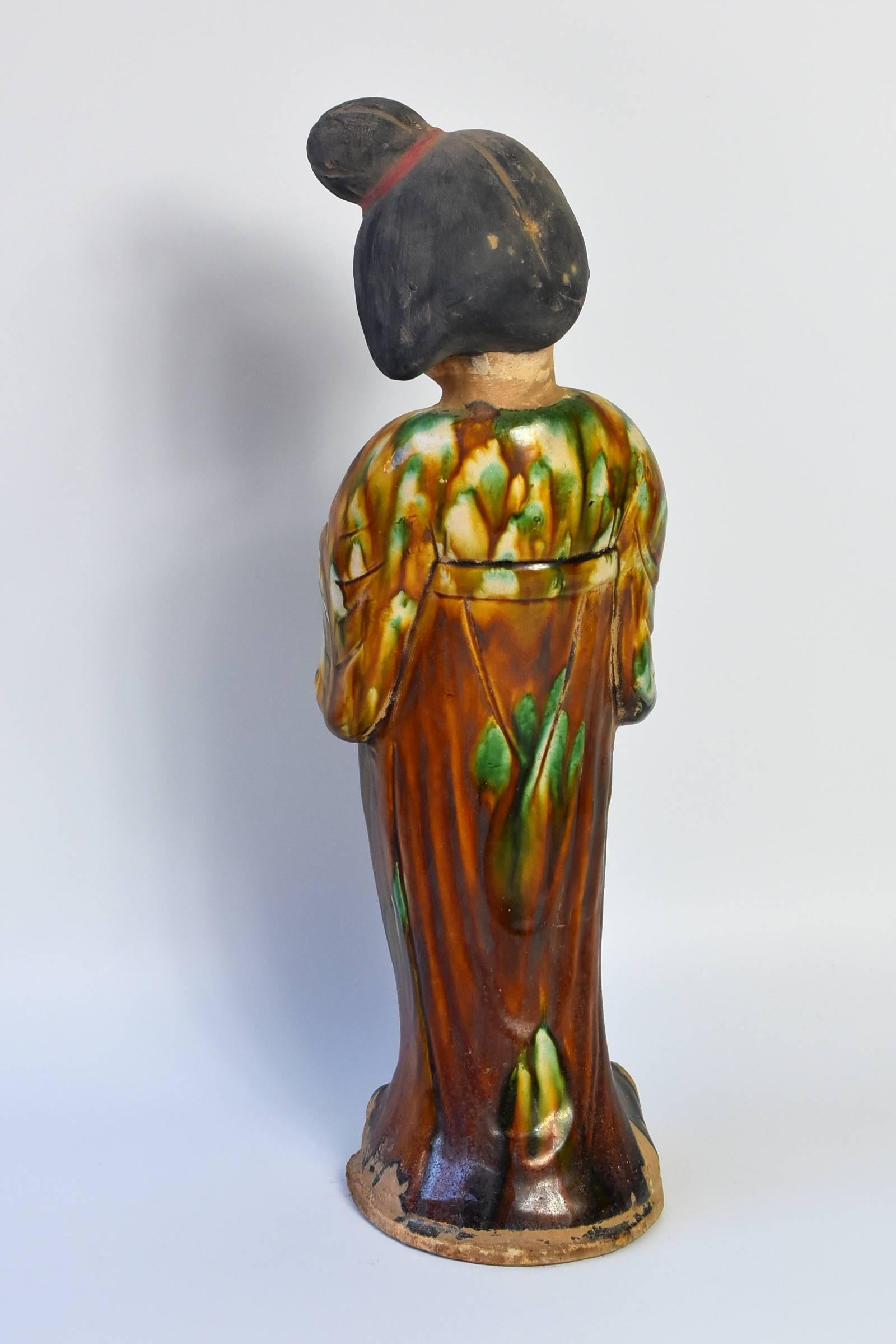 Terracotta Court Lady, Tang Style San Cai In Excellent Condition In Somis, CA