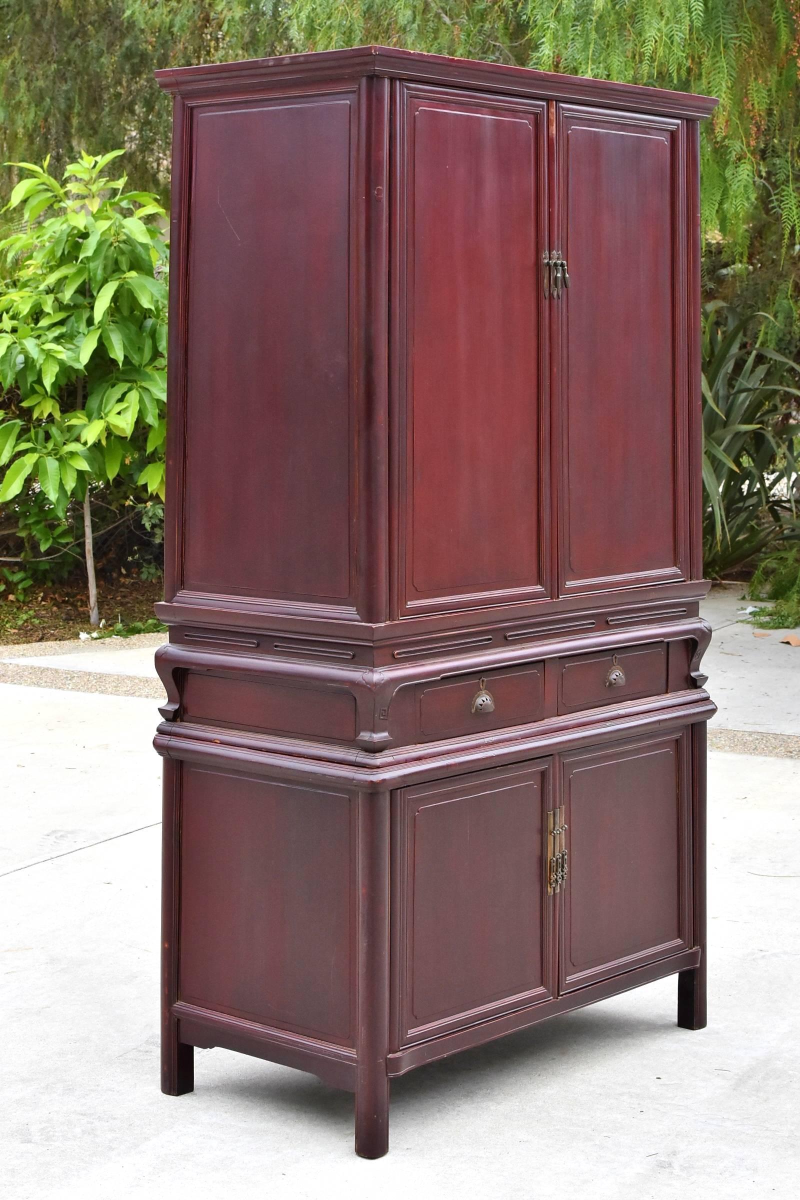 Chinese Plum Two-Tier Cabinet with Secret Locking Mechanism