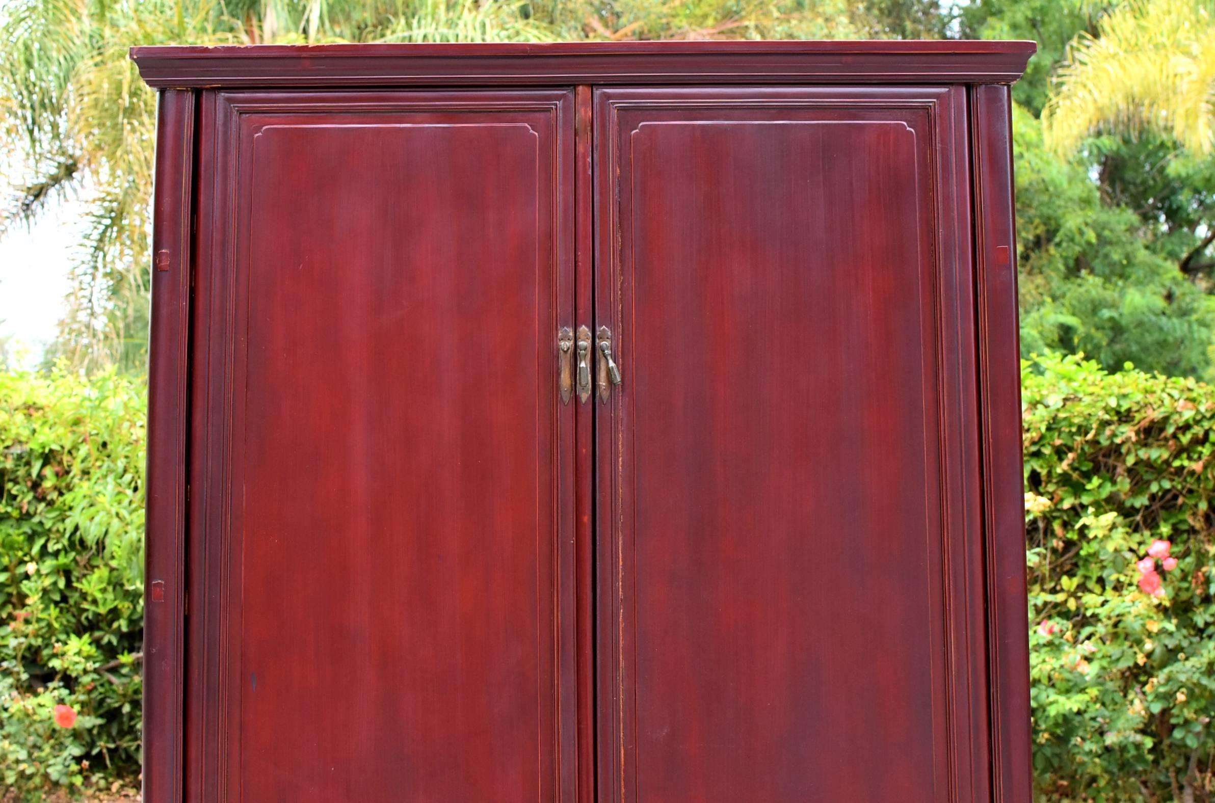 Hand-Carved Plum Two-Tier Cabinet with Secret Locking Mechanism