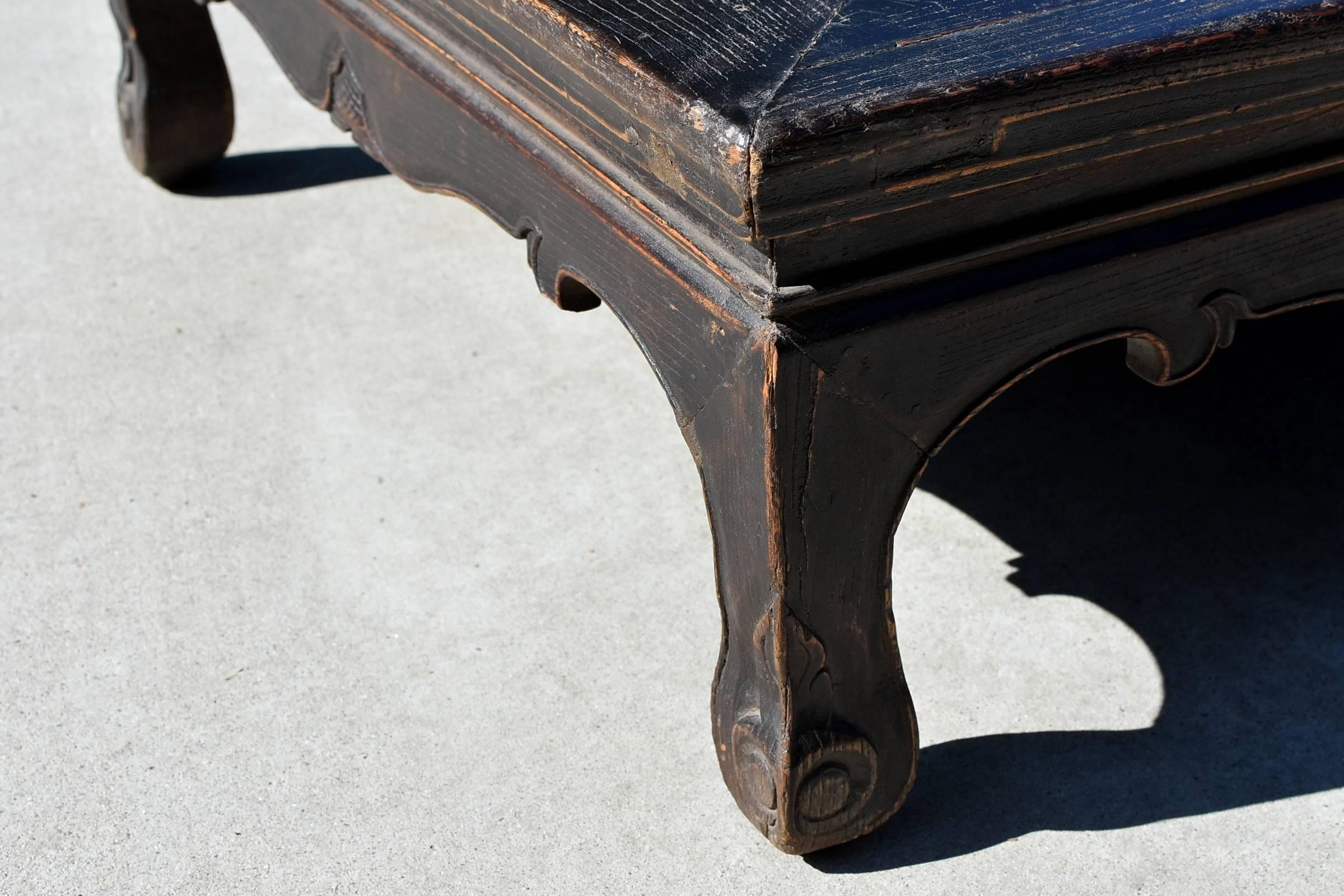 Hand-Carved Antique Chinese Low Table, Black Kang Table