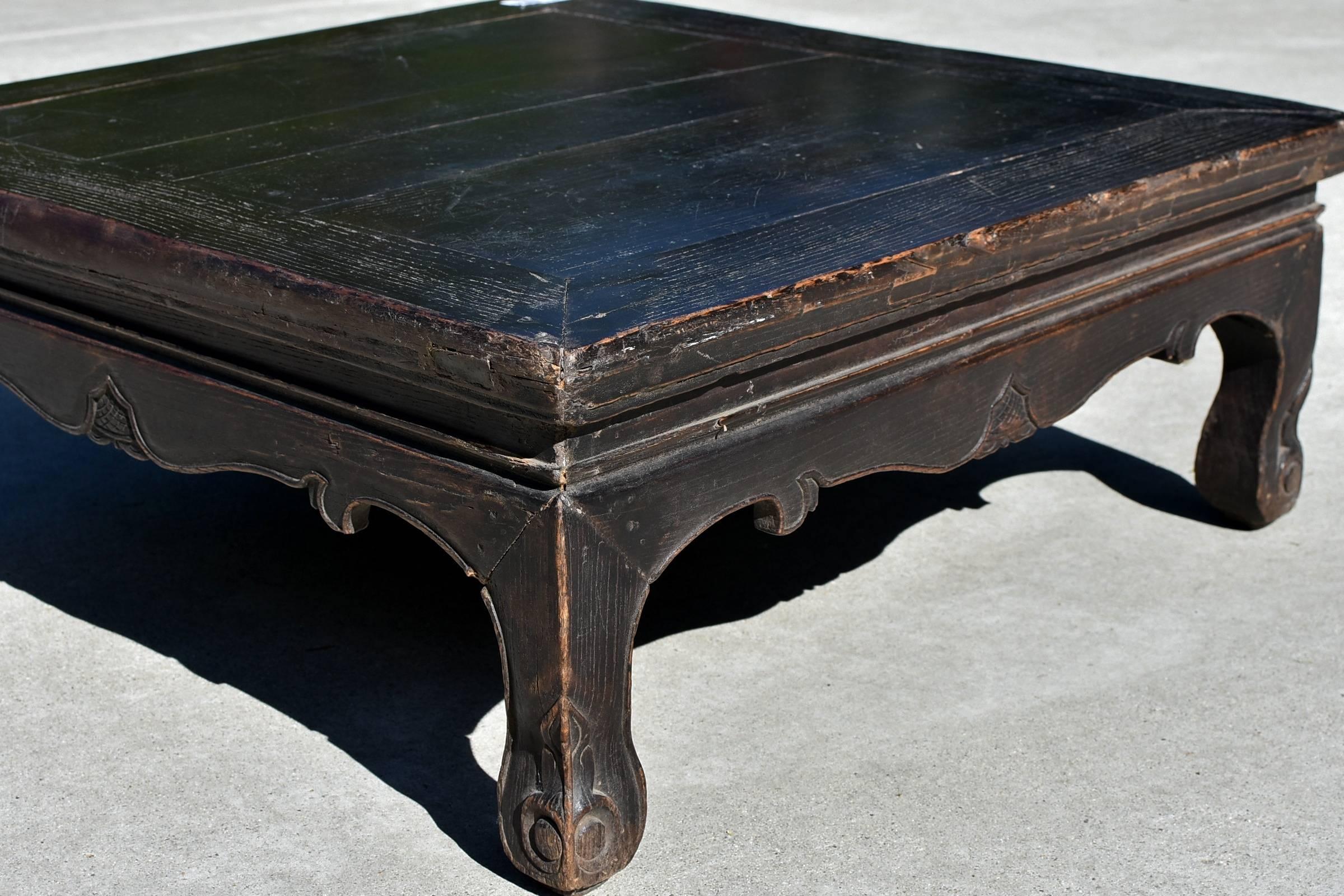 Antique Chinese Low Table, Black Kang Table In Good Condition In Somis, CA
