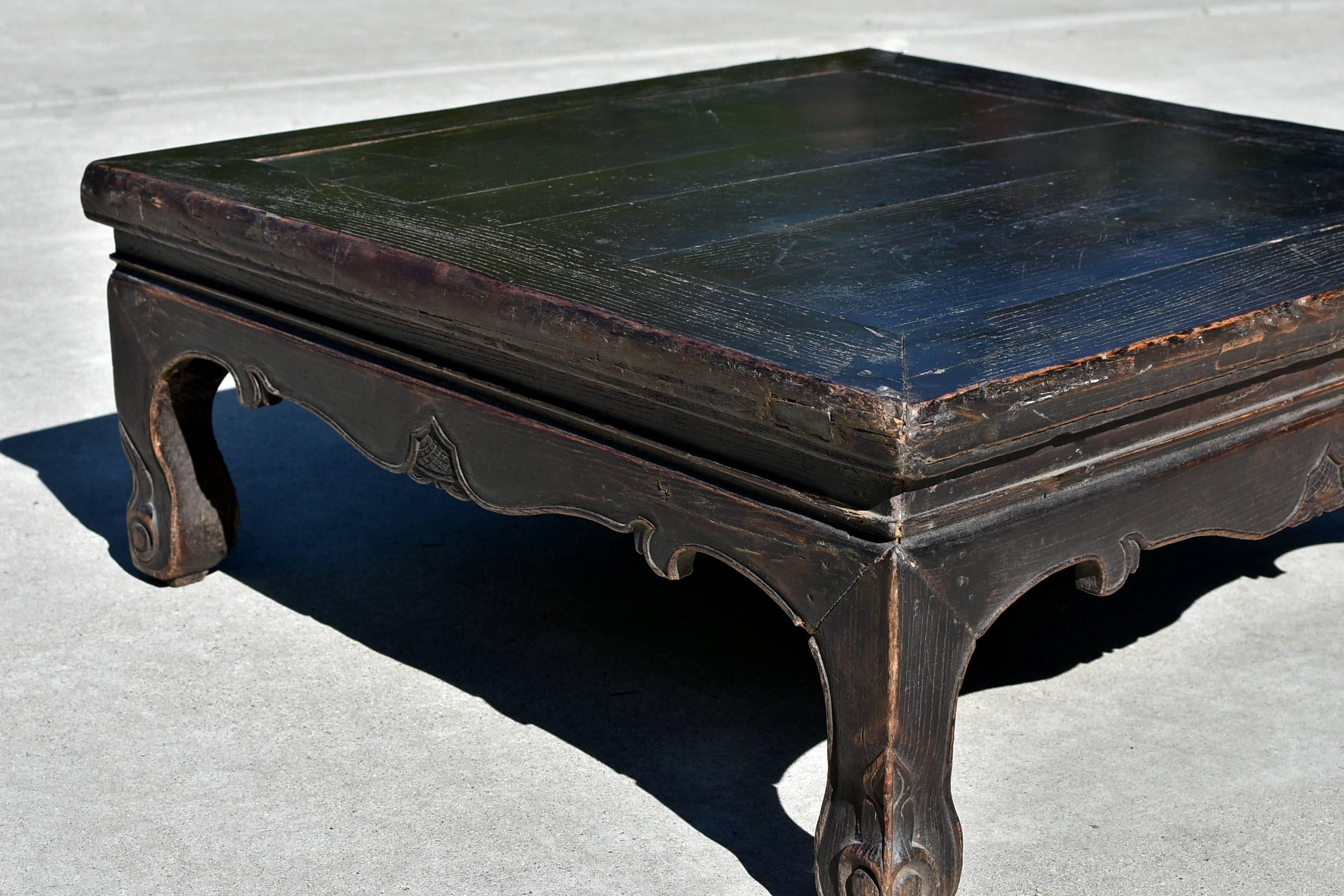 19th Century Antique Chinese Low Table, Black Kang Table