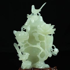 Jade Serpentine Vase with Birds and Roses