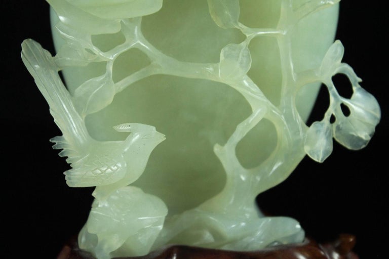 Jade Serpentine Vase with Birds and Roses at 1stDibs