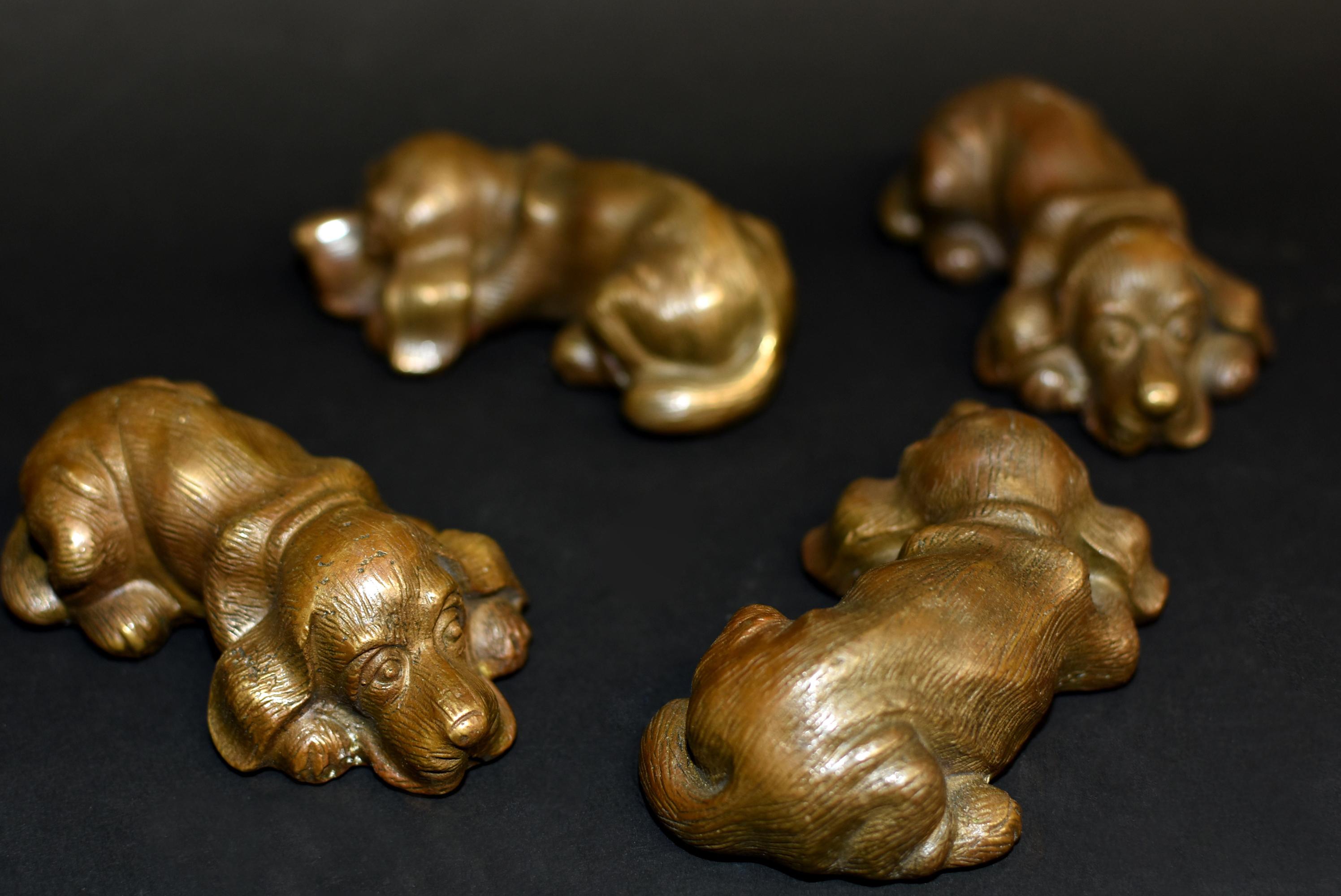 Set of Four Bronze Puppy Dog Paperweights 2