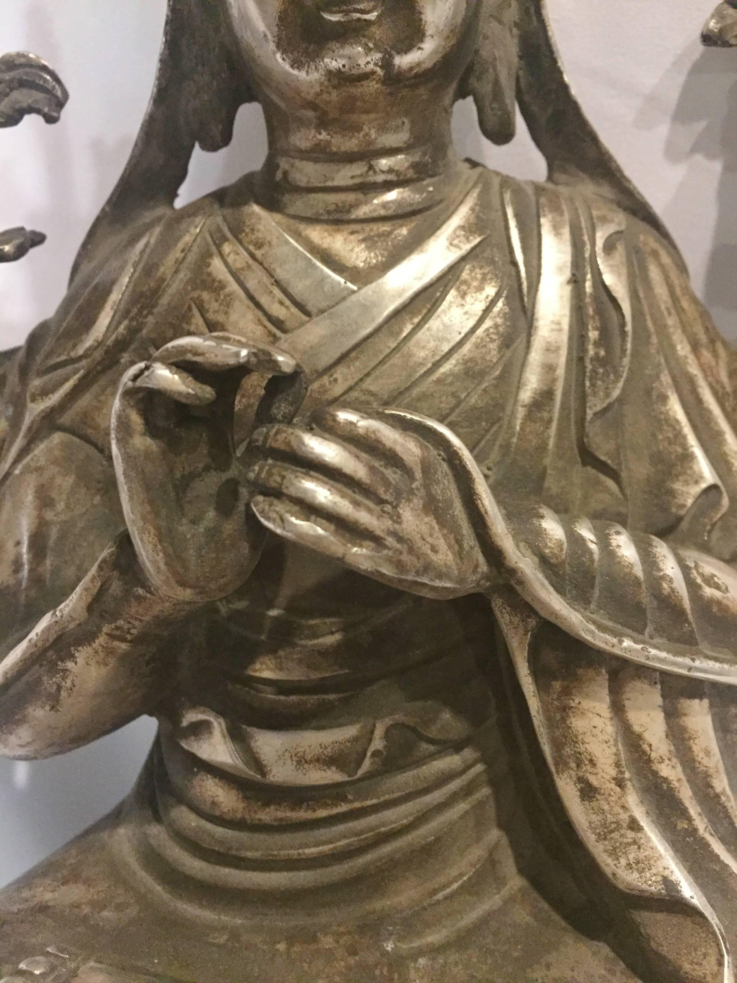 Silvered Bronze Tibetan Statue of Teacher, Tsonkapa In Good Condition In Somis, CA