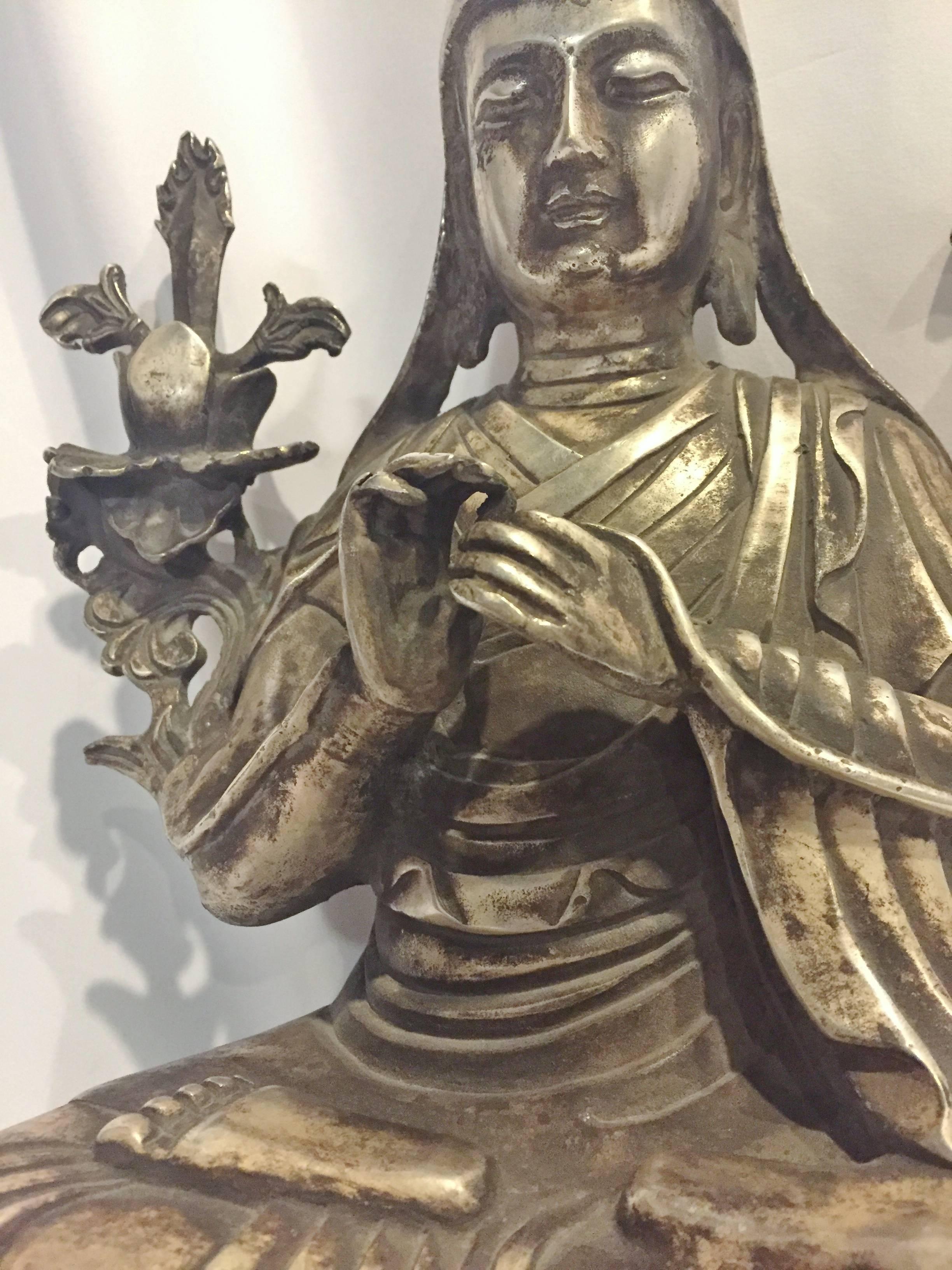 Silvered Bronze Tibetan Statue of Teacher, Tsonkapa 5