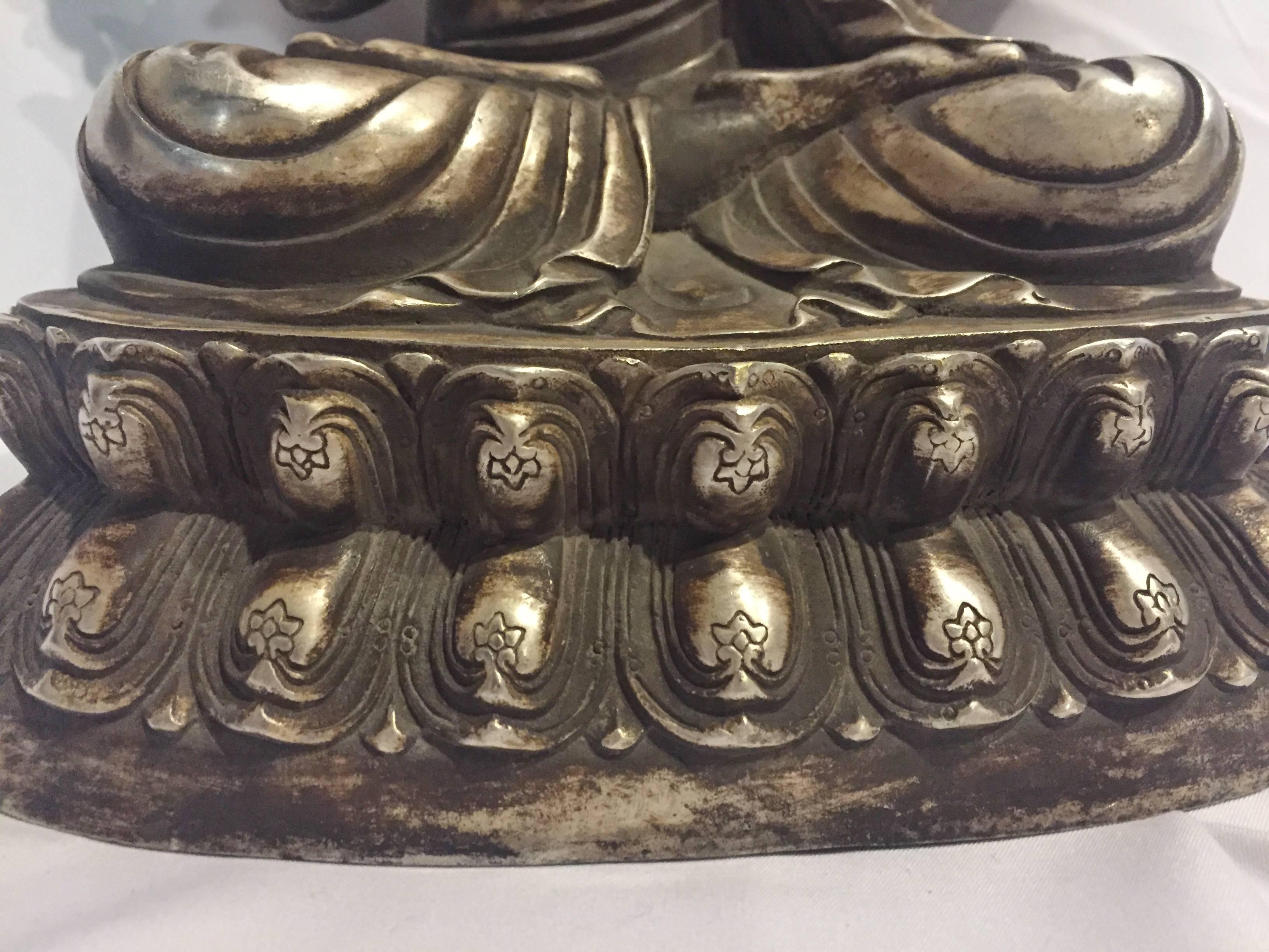 Silvered Bronze Tibetan Statue of Teacher, Tsonkapa 6
