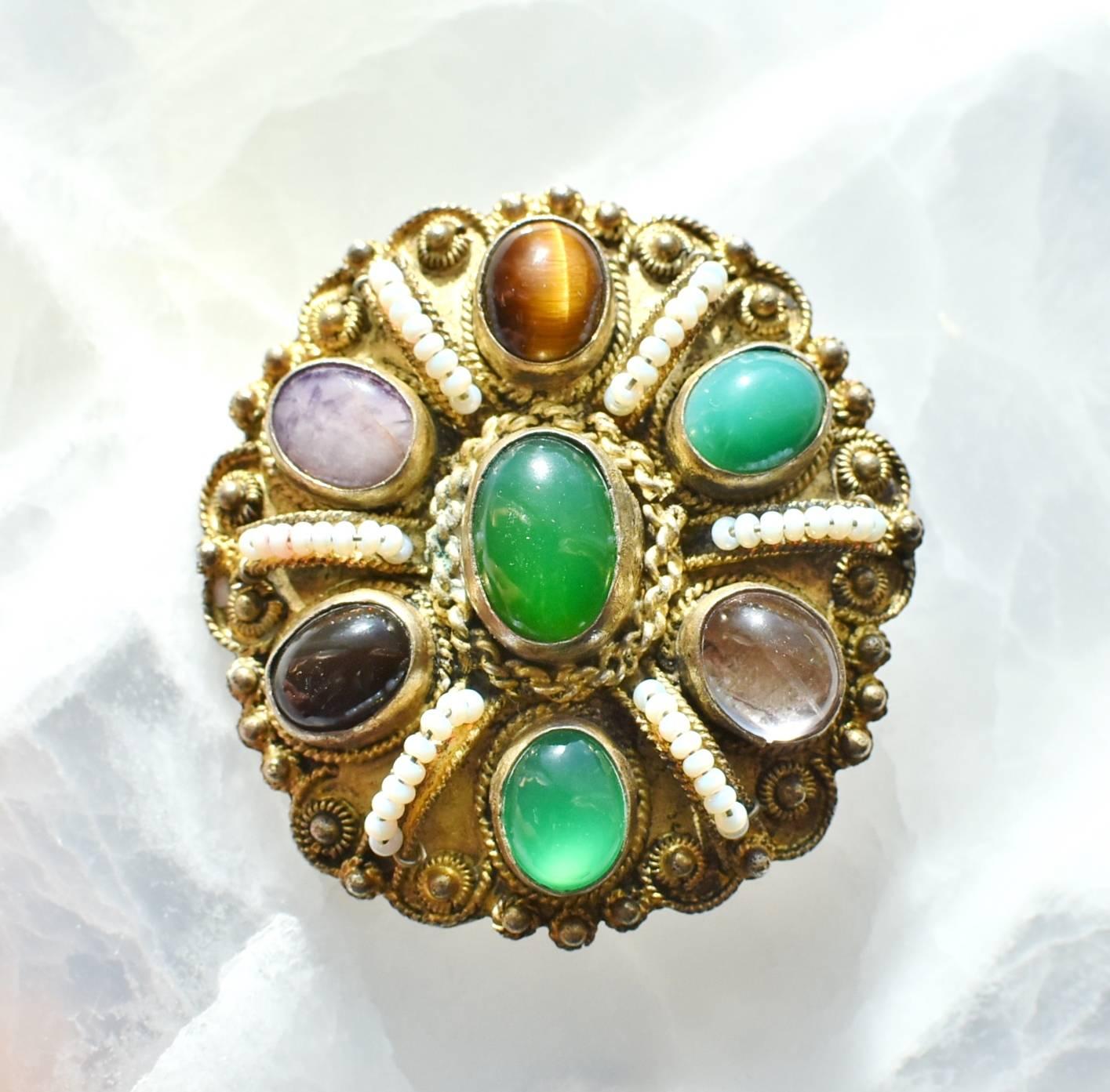 20th Century Jade Pendant, Gemstone Sterling Brooch, Vintage