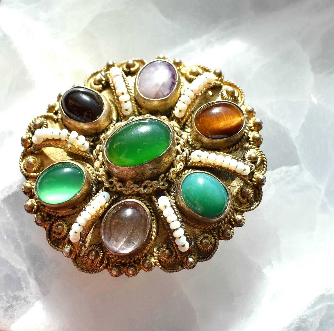 Jade Pendant, Gemstone Sterling Brooch, Vintage 1
