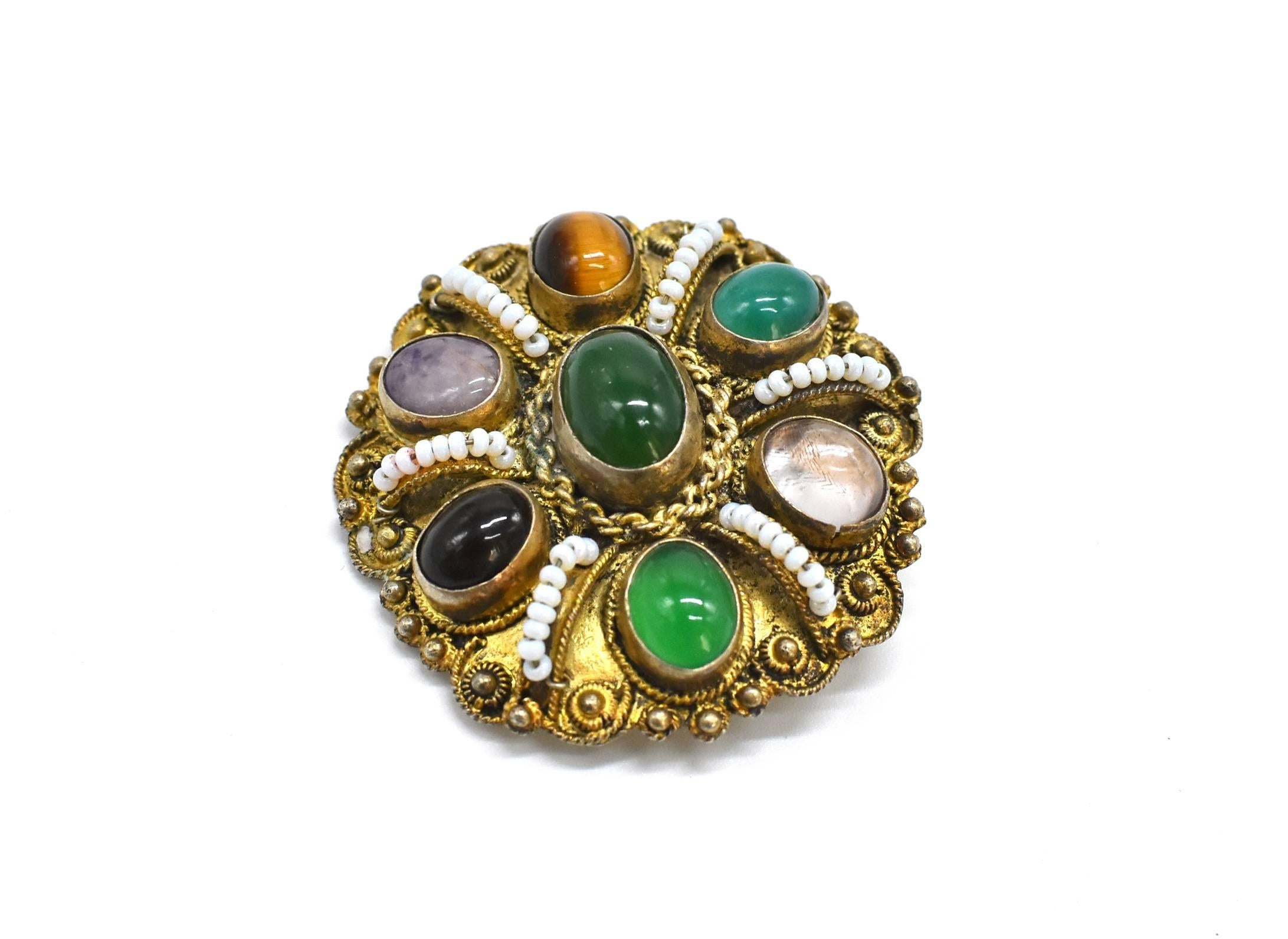 Jade Pendant, Gemstone Sterling Brooch, Vintage 2