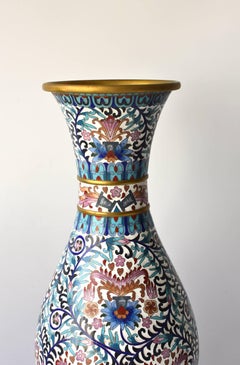 Very Large Cloisonné Vase with Blue Peonies