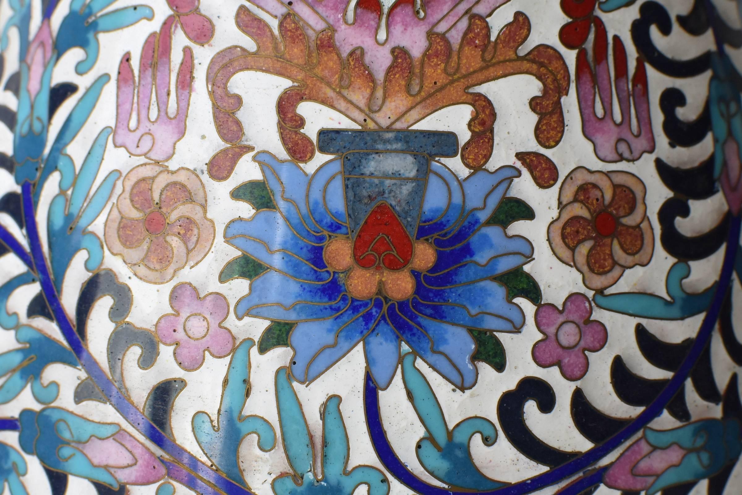 Very Large Cloisonné Vase with Blue Peonies 1