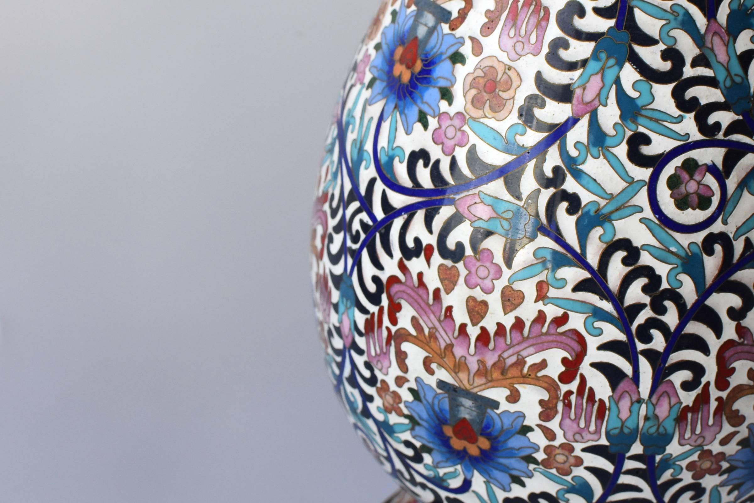 Very Large Cloisonné Vase with Blue Peonies 2
