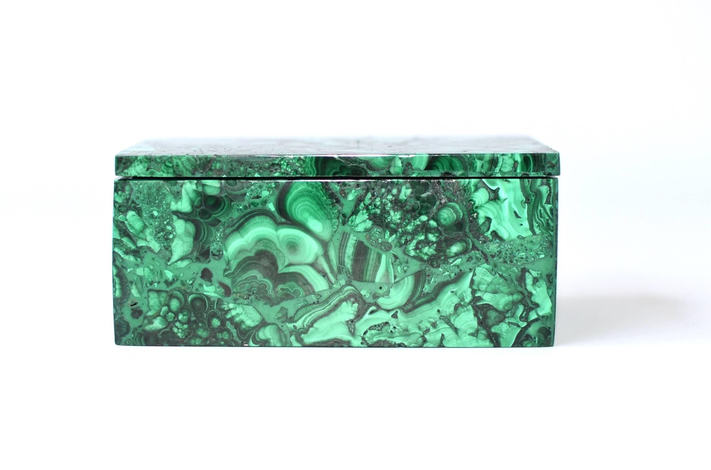 Hand-Crafted Natural Malachite Box, Gem Stone Jewelry Box