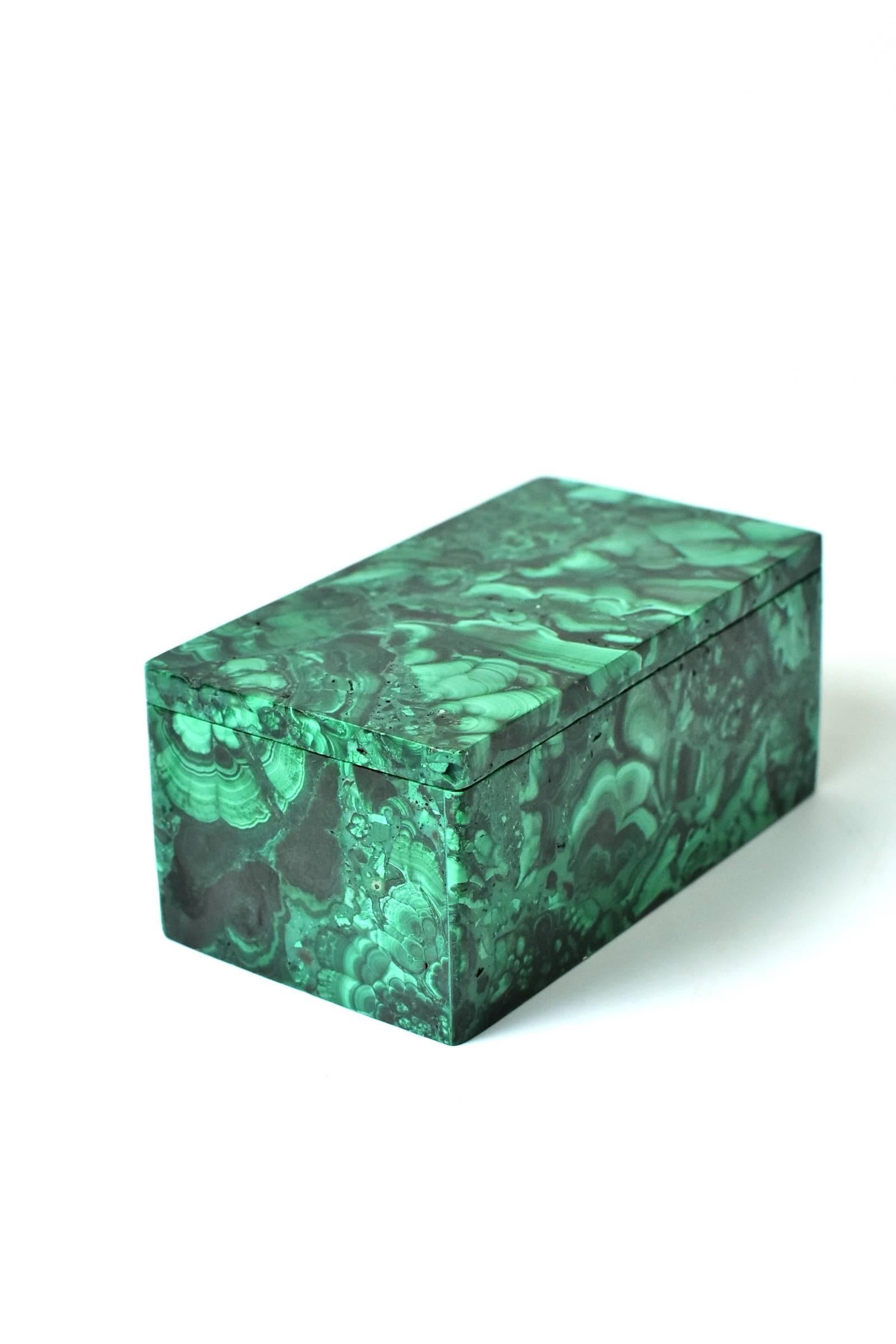 Natural Malachite Box, Gem Stone Jewelry Box In Excellent Condition In Somis, CA