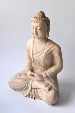 White Marble Stone Buddha Statue, Hand-Carved