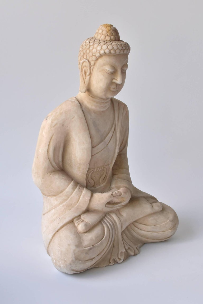 White Marble Stone Buddha Statue, HandCarved at 1stDibs