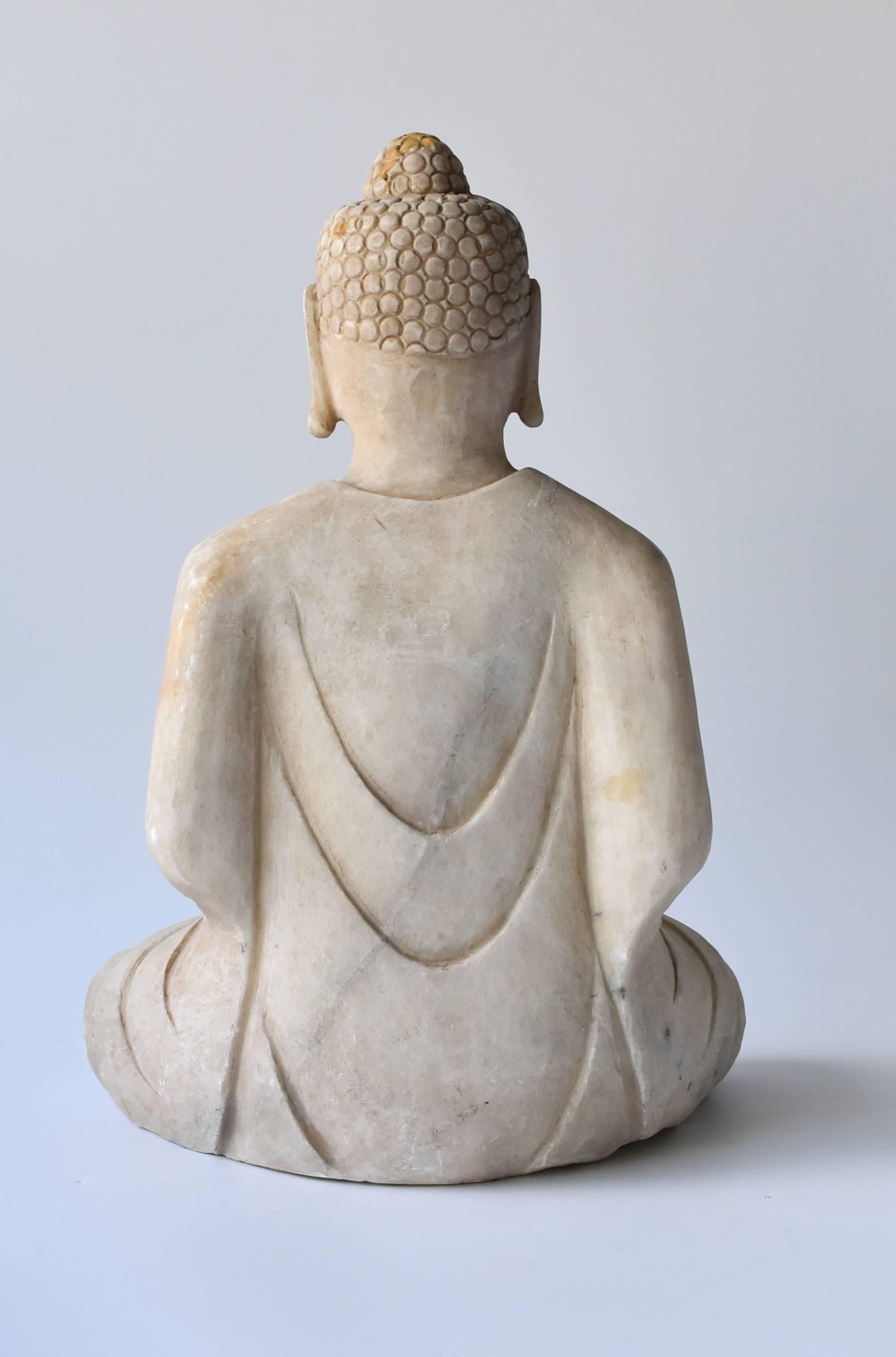 White Marble Stone Buddha Statue, Hand-Carved 4