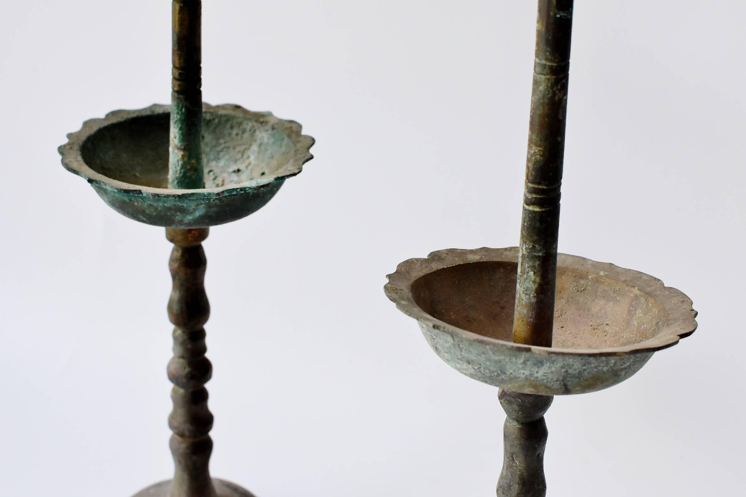 19th Century Pair of Chinese Antique Bronze Candleholders