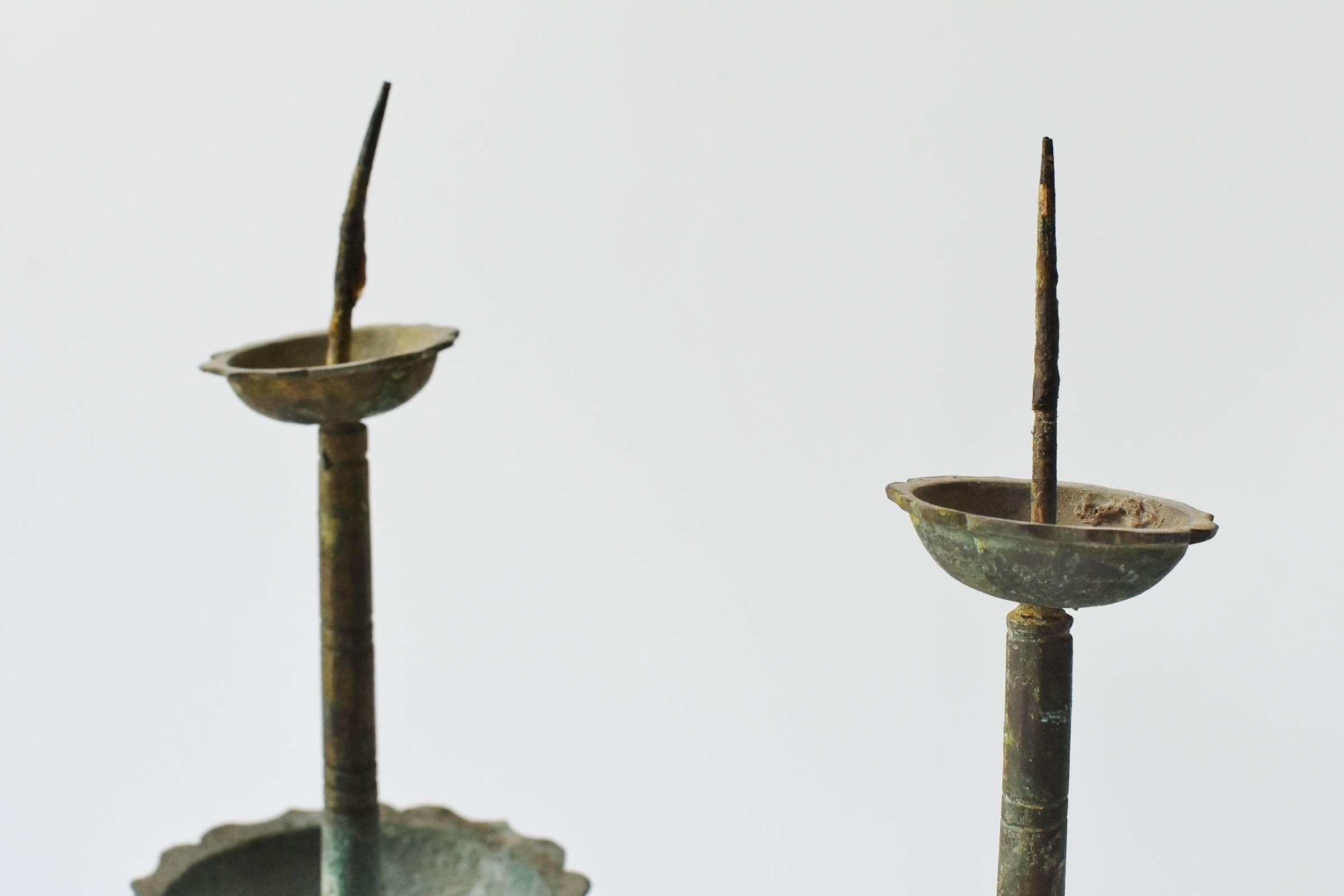 Pair of Chinese Antique Bronze Candleholders 4