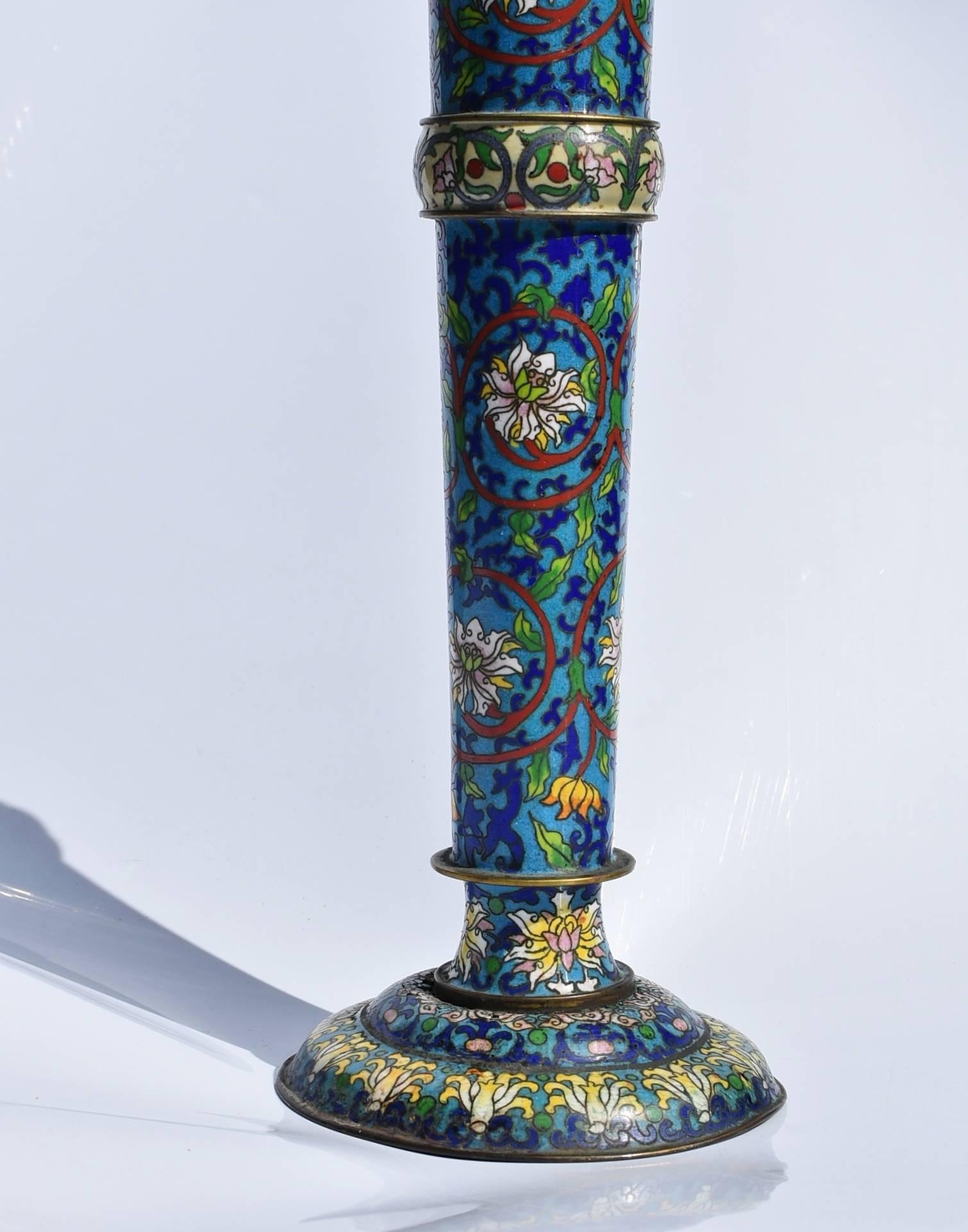Begonia Cloisonné Vase, Polychrome In Good Condition In Somis, CA