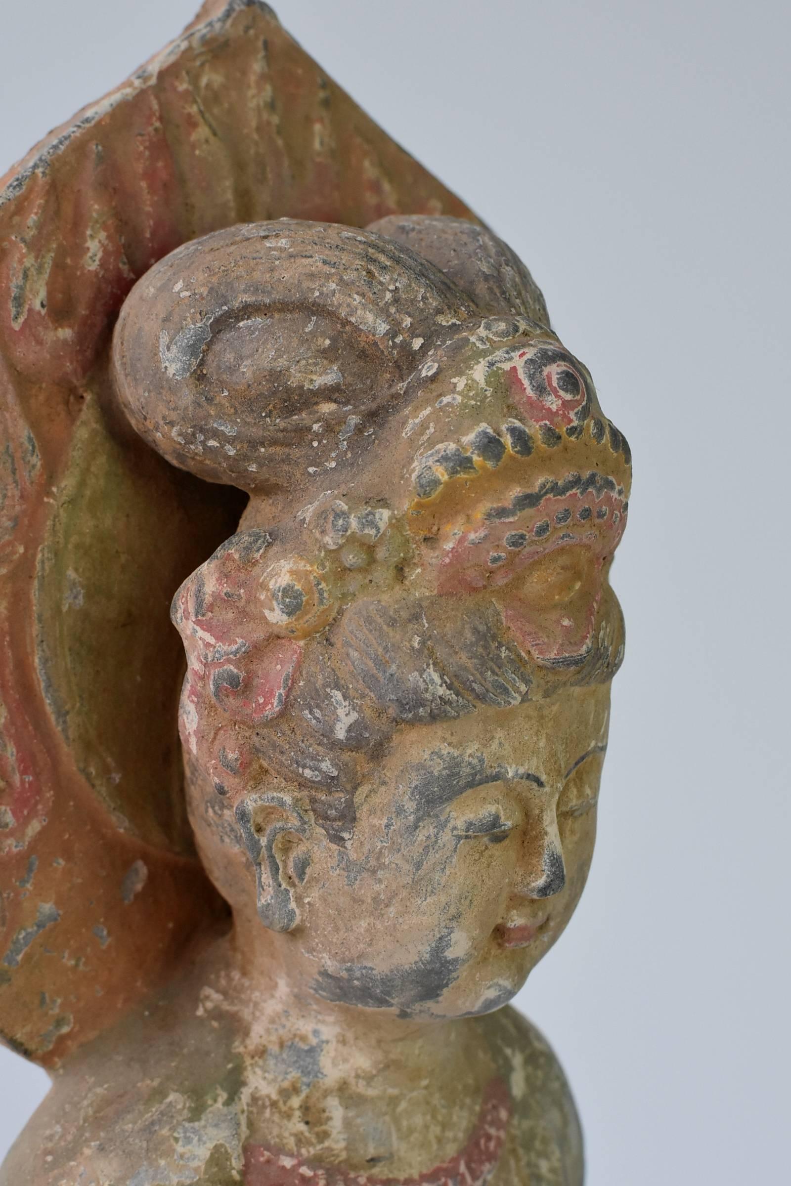 Chinese Pottery Buddha Statue, Goddess of Kindness, Tang Style Bodhisattva on Elephant