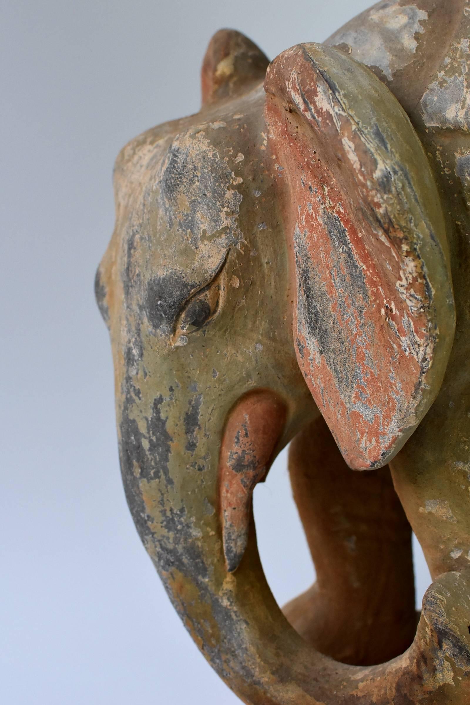 20th Century Pottery Buddha Statue, Goddess of Kindness, Tang Style Bodhisattva on Elephant