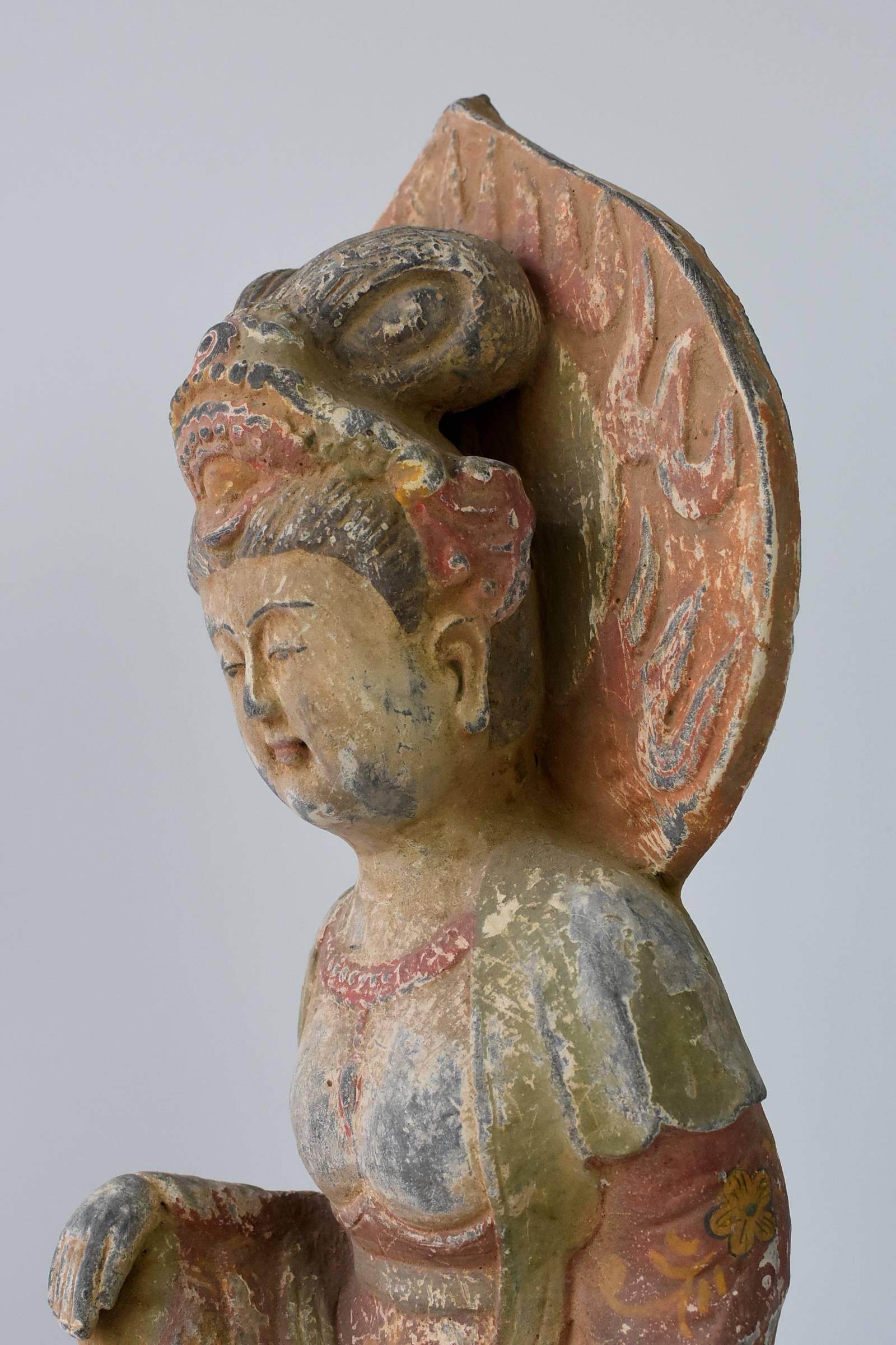 Pottery Buddha Statue, Goddess of Kindness, Tang Style Bodhisattva on Elephant 1