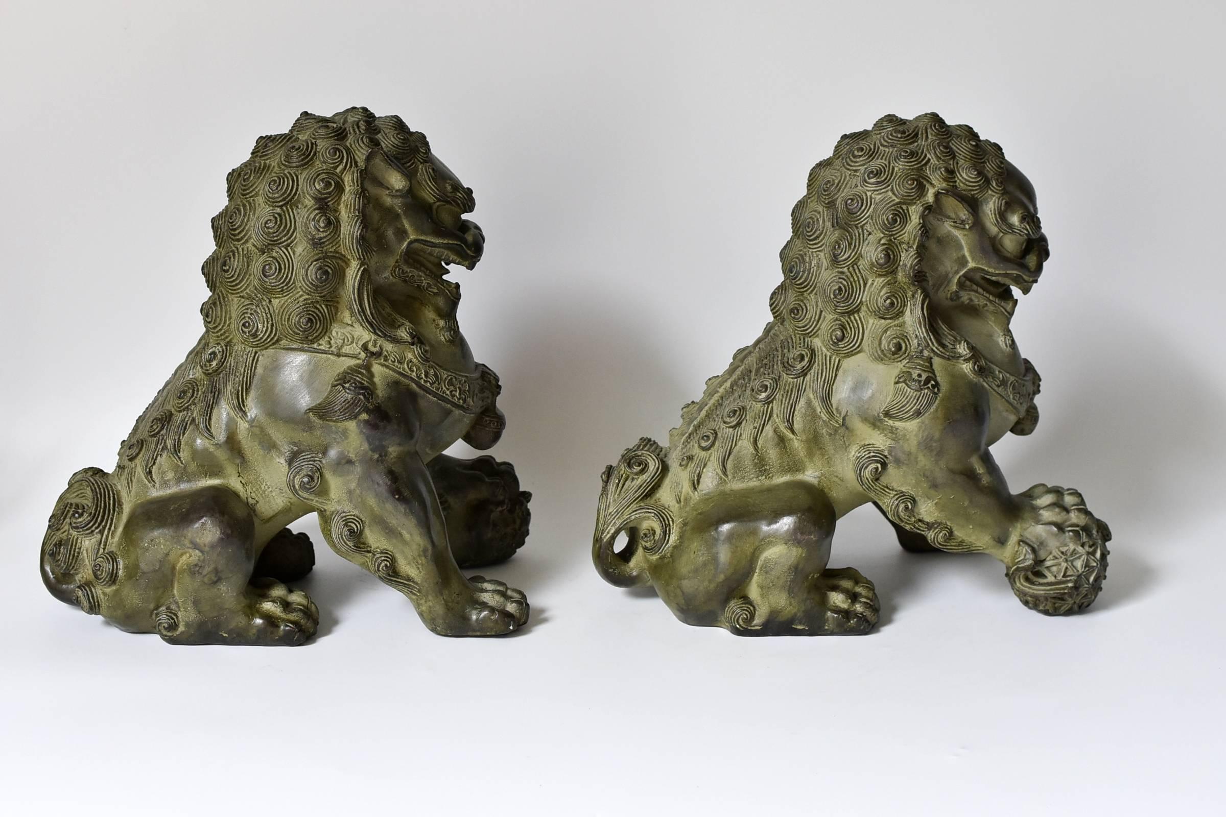Chinese Large Bronze Foo Dogs, Pair, Very Fine