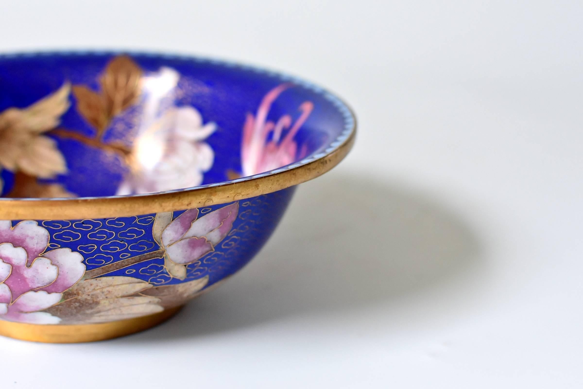 Cloissoné Cloisonne Bowl, Lapis with Marble Peony and Chrysanthemum
