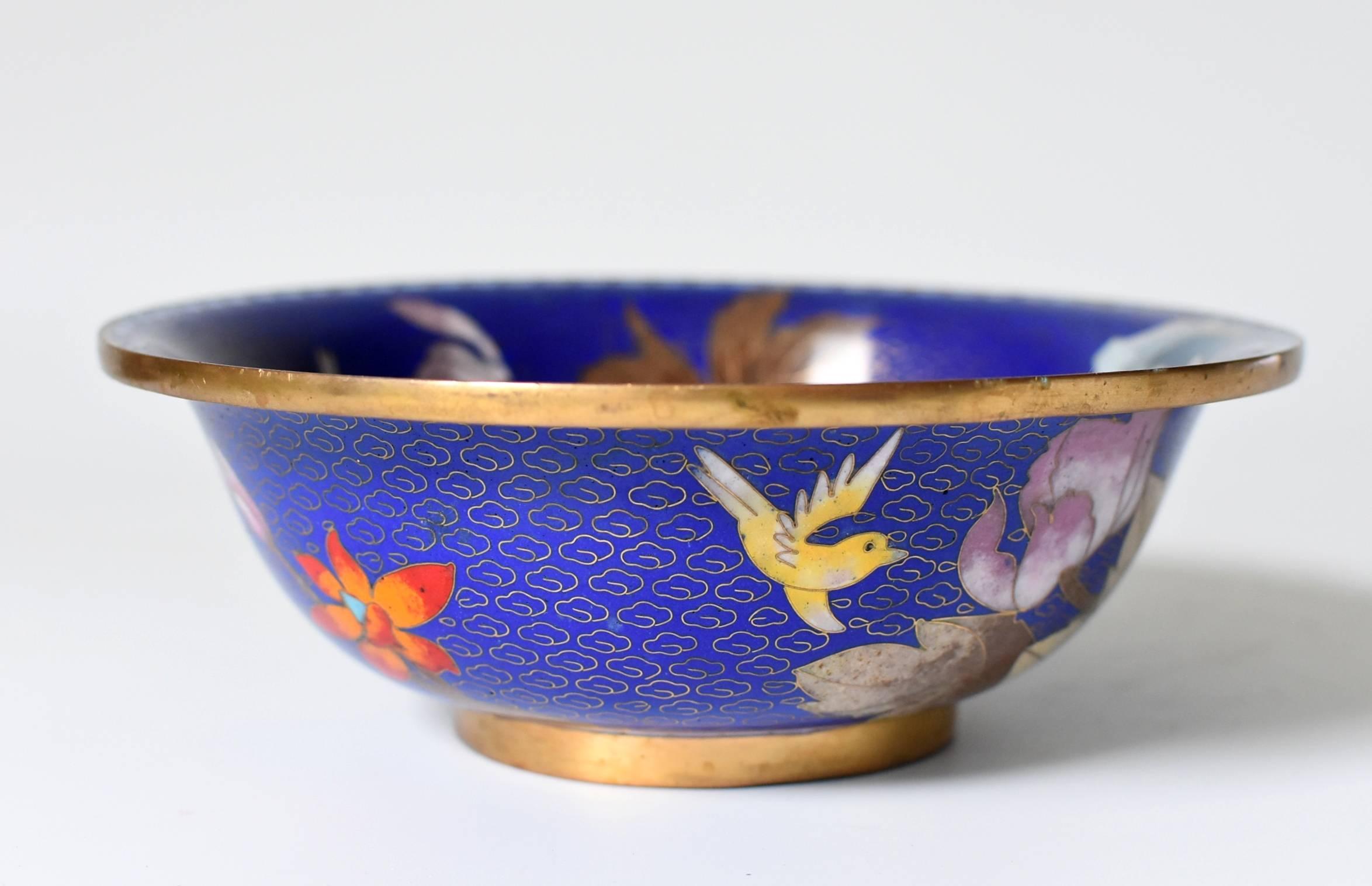Cloisonne Bowl, Lapis with Marble Peony and Chrysanthemum 1