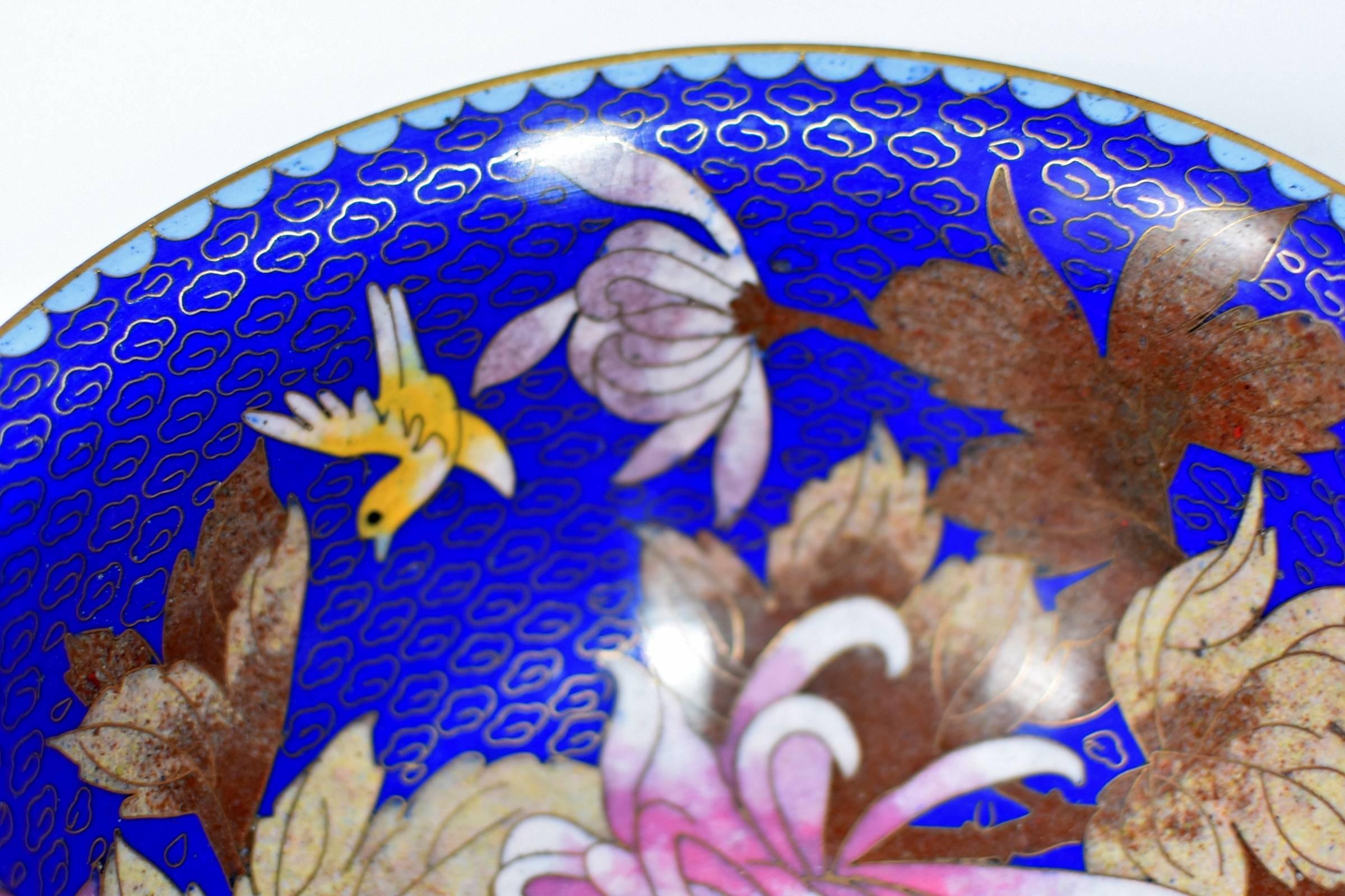 Cloisonne Bowl, Lapis with Marble Peony and Chrysanthemum 3