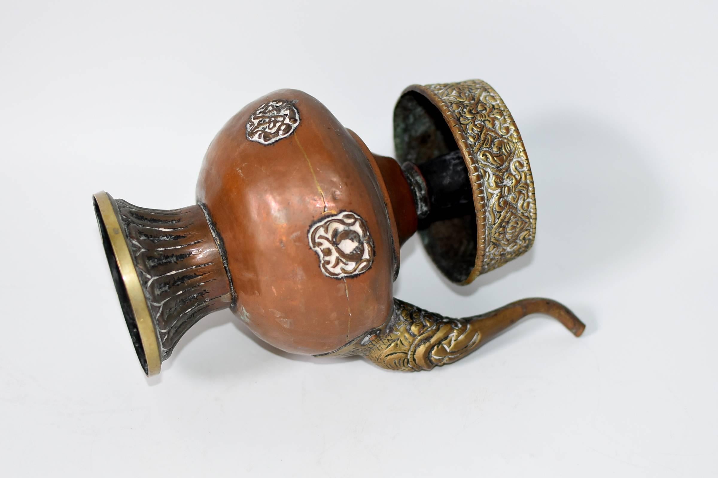 Embossed Antique Copper Tibetan Pot, Bhumba