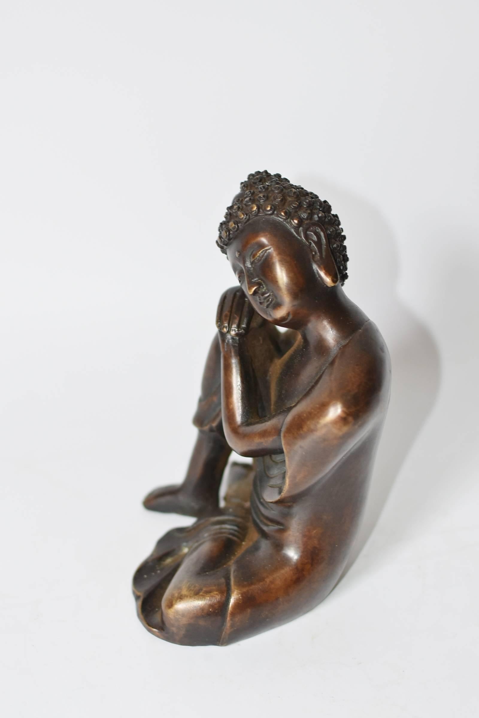 Brass Bronze Buddha Statue, a Thinking Buddha