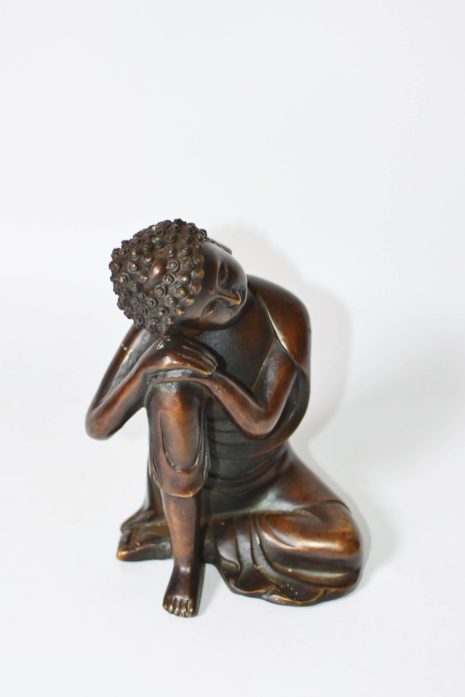 Contemporary Bronze Buddha Statue, a Thinking Buddha